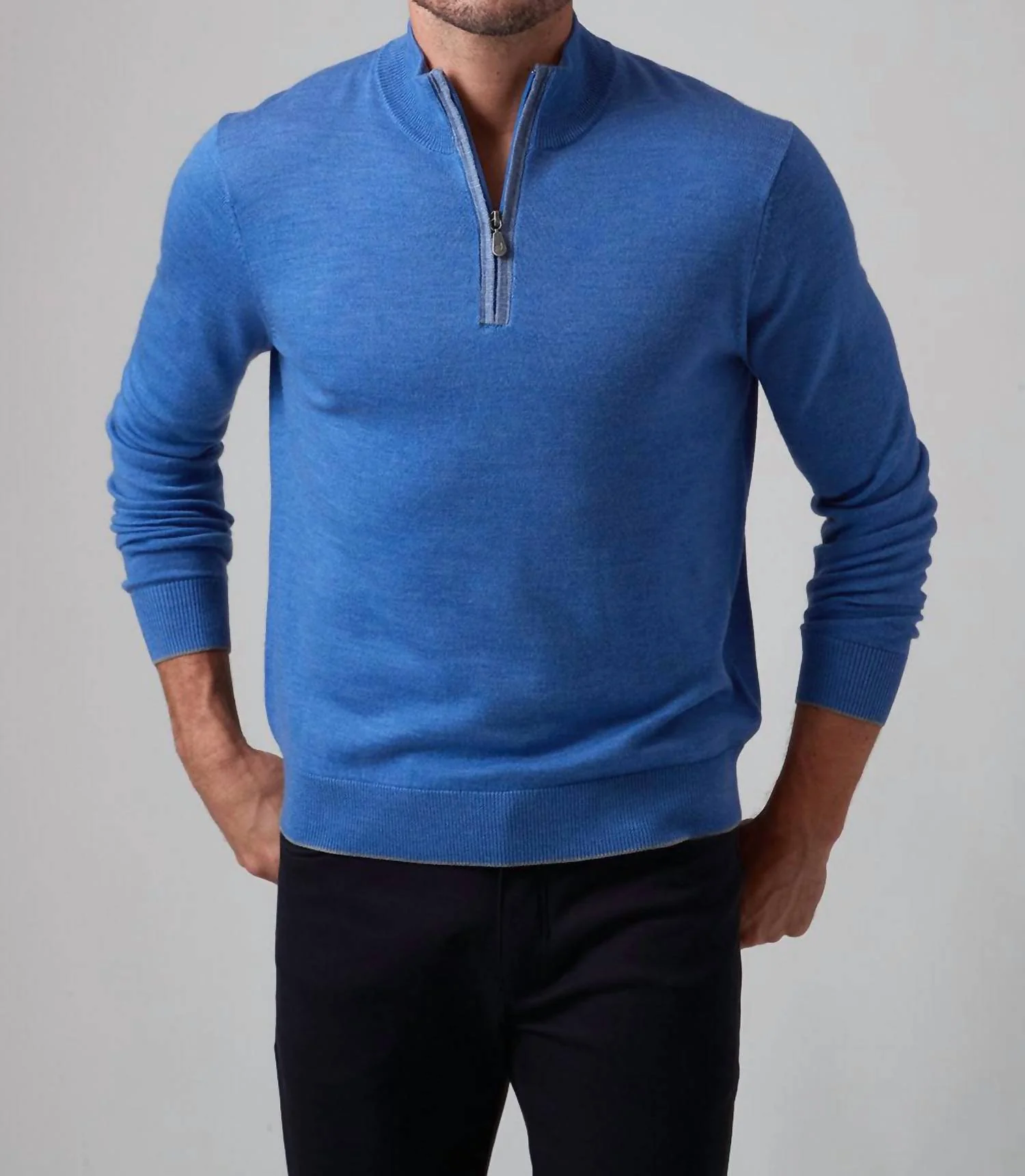 Palmer Mock Zip Sweater In Pool