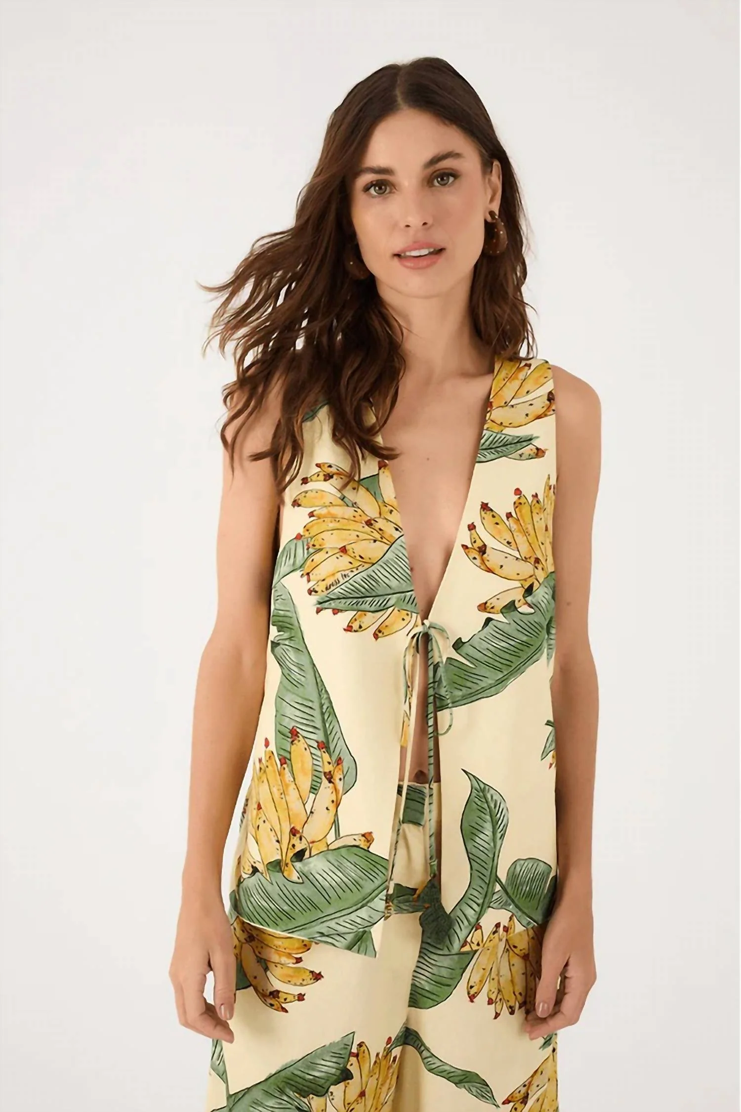 Paradise Print Vest In Beige