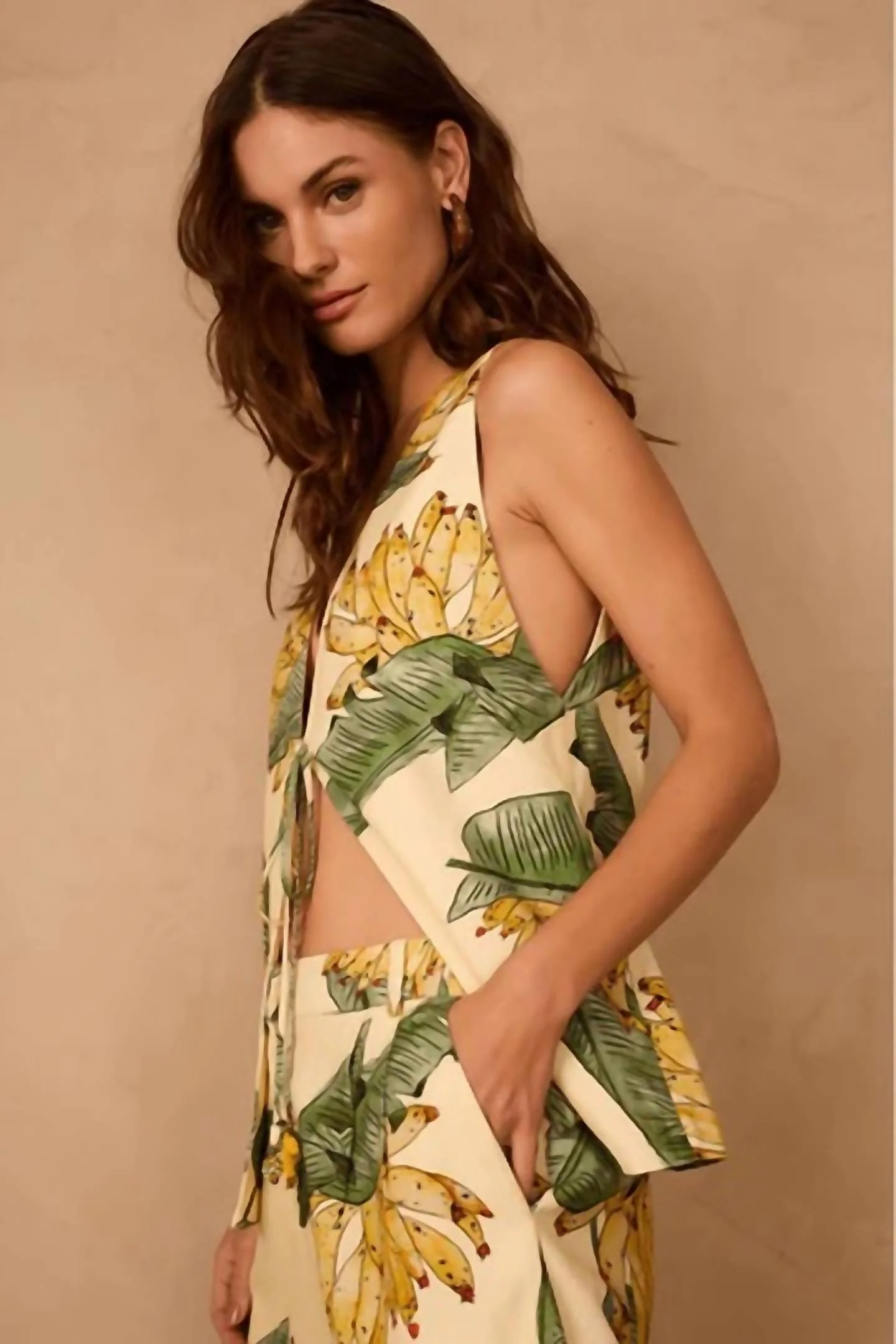 Paradise Print Vest In Beige - Image 2