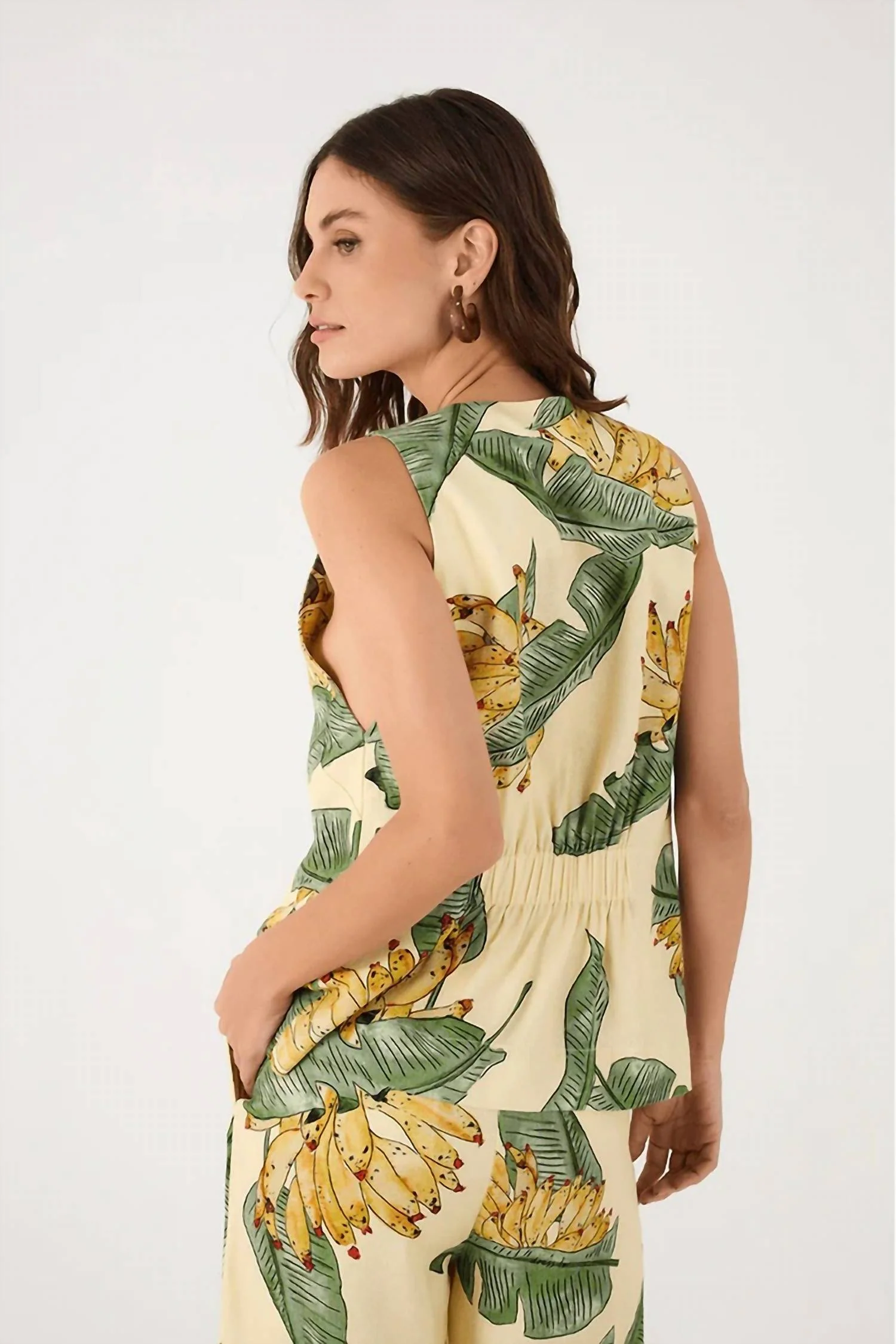 Paradise Print Vest In Beige - Image 3