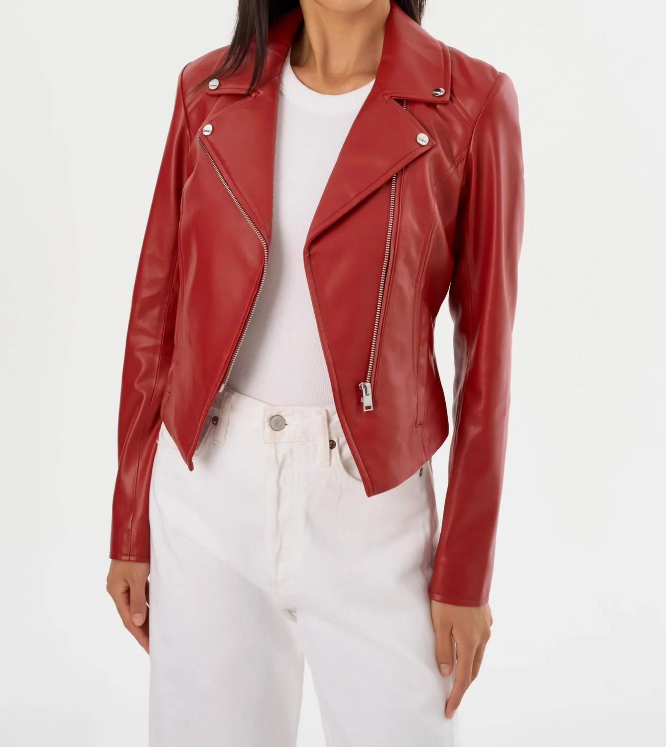 Pascale Faux Leather Jacket In Crimson - Image 3
