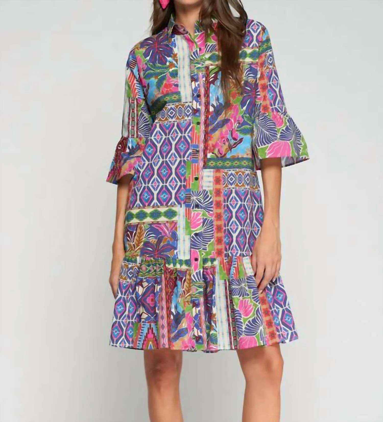 Patchwork Mini Dress In Multi Print