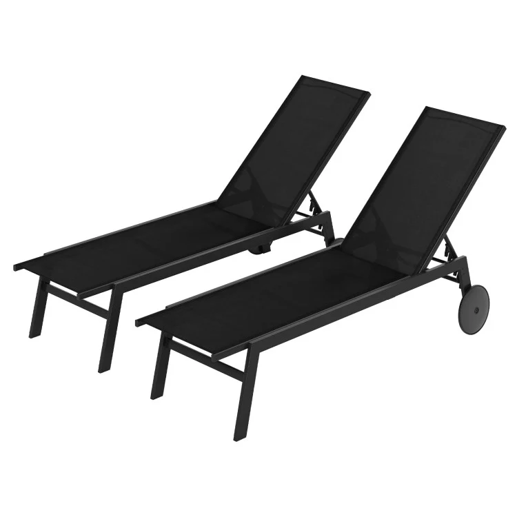 Patio Chaise Lounge Chair with Wheels and 6-Level Adjustable Backrest