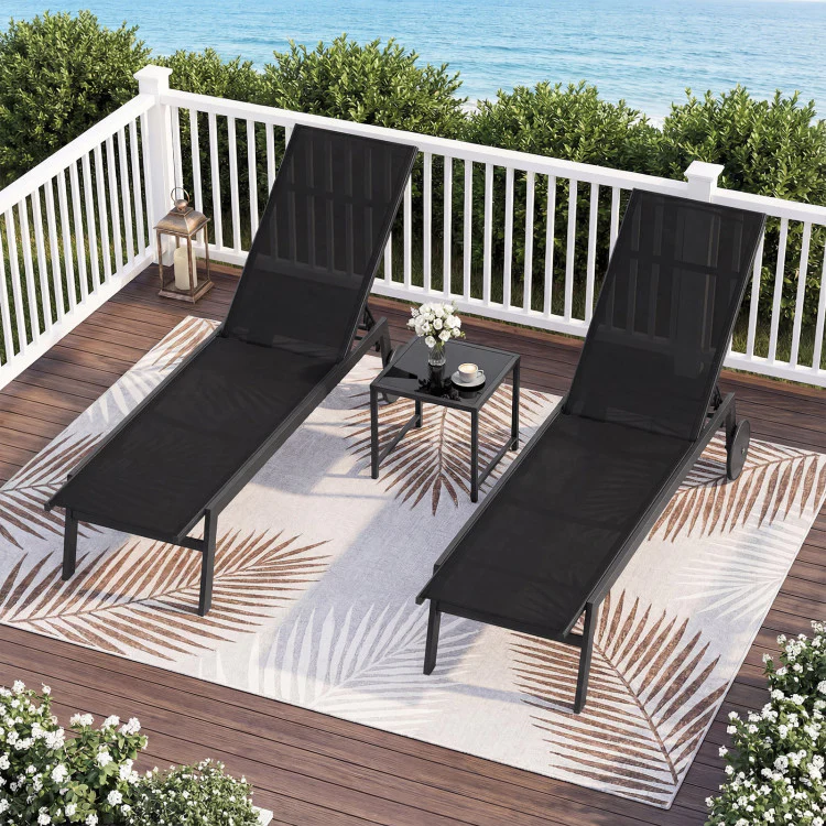 Patio Chaise Lounge Chair with Wheels and 6-Level Adjustable Backrest - Image 2