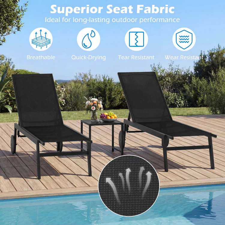 Patio Chaise Lounge Chair with Wheels and 6-Level Adjustable Backrest - Image 5