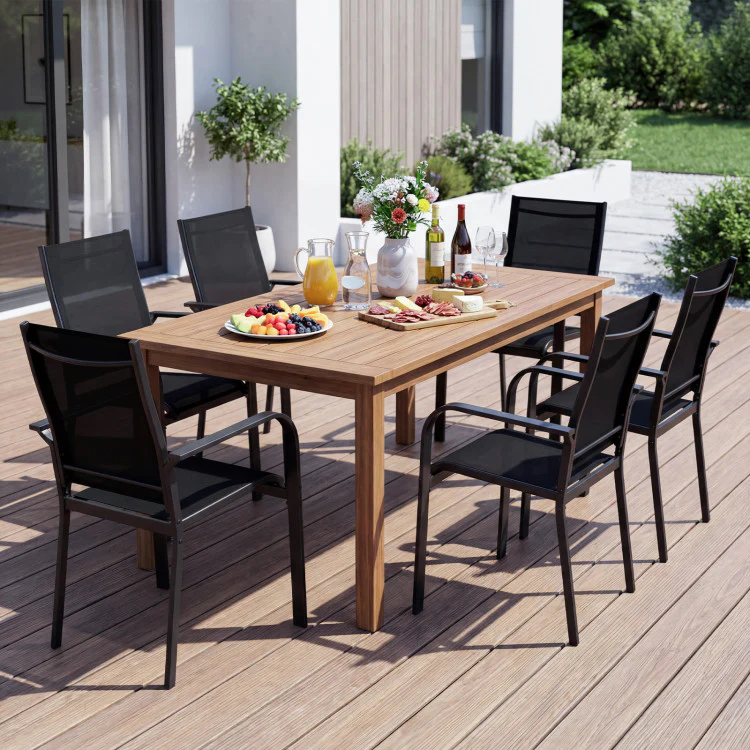 Patio Dining Chairs Stackable Outdoor Armchairs with Metal Frame - Image 2
