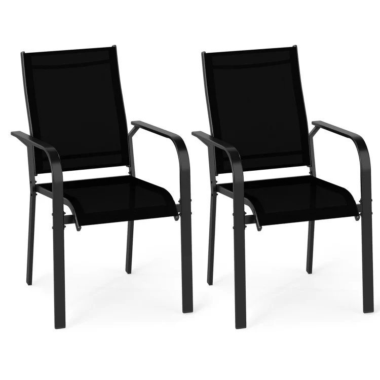 Patio Dining Chairs Stackable Outdoor Armchairs with Metal Frame - Image 7