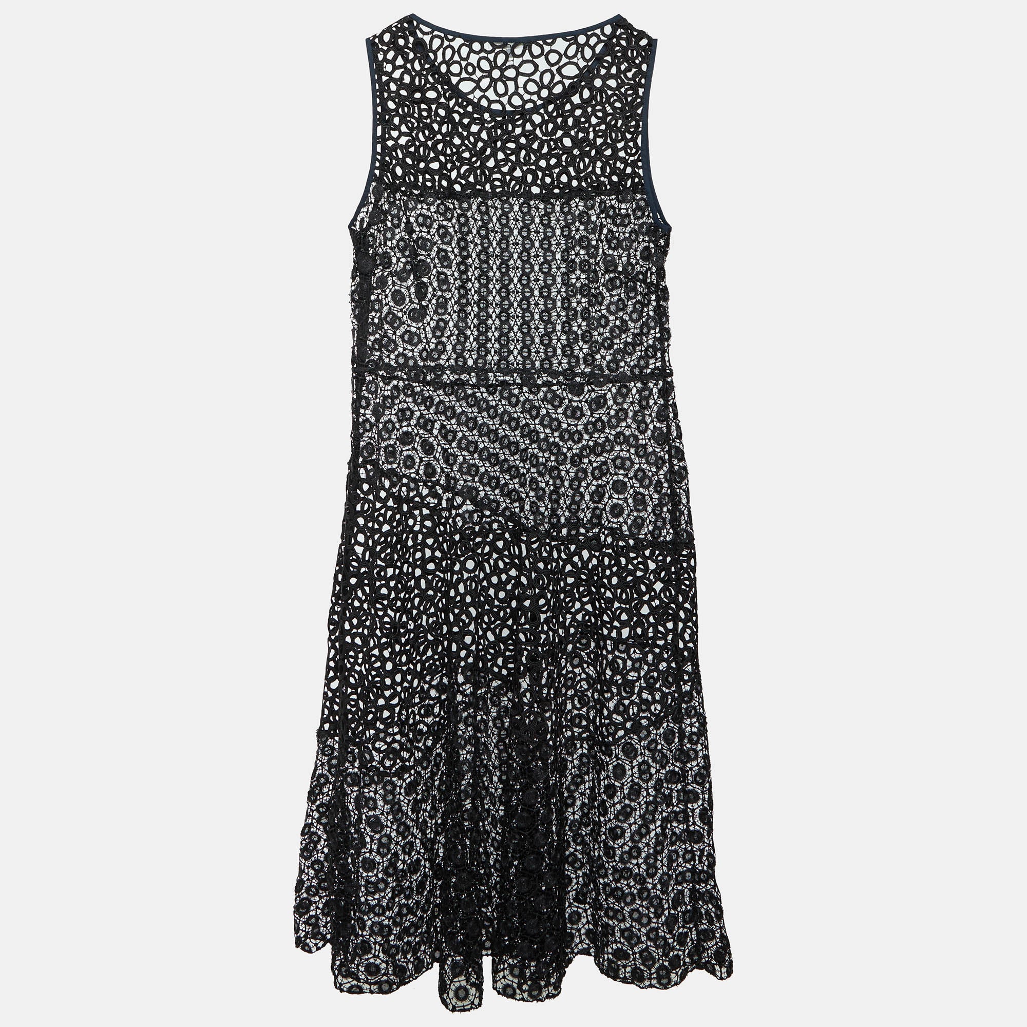 Paule Ka Black Guipure Lace Sheer Sleeveless Midi Dress - Image 2