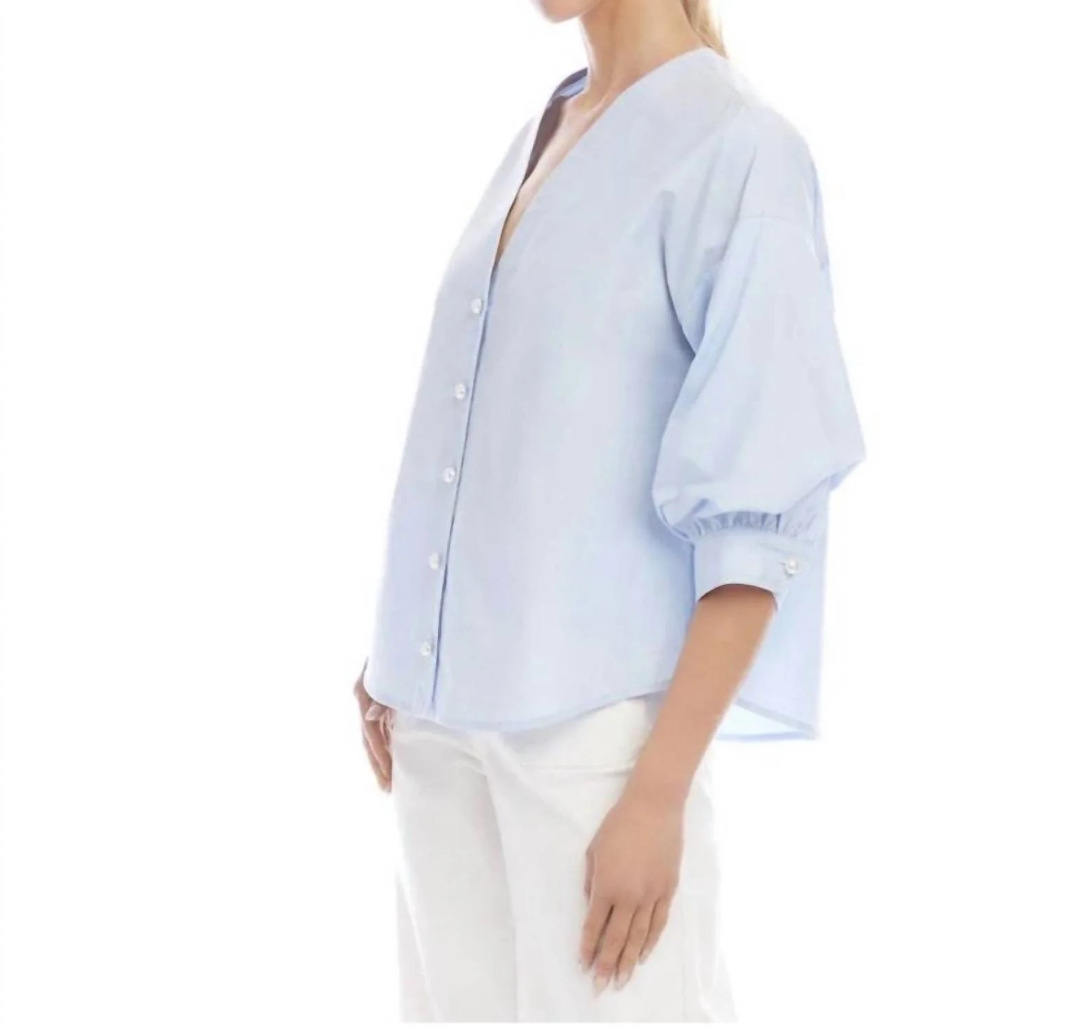 Pearl Button Blouse In Blue - Image 4