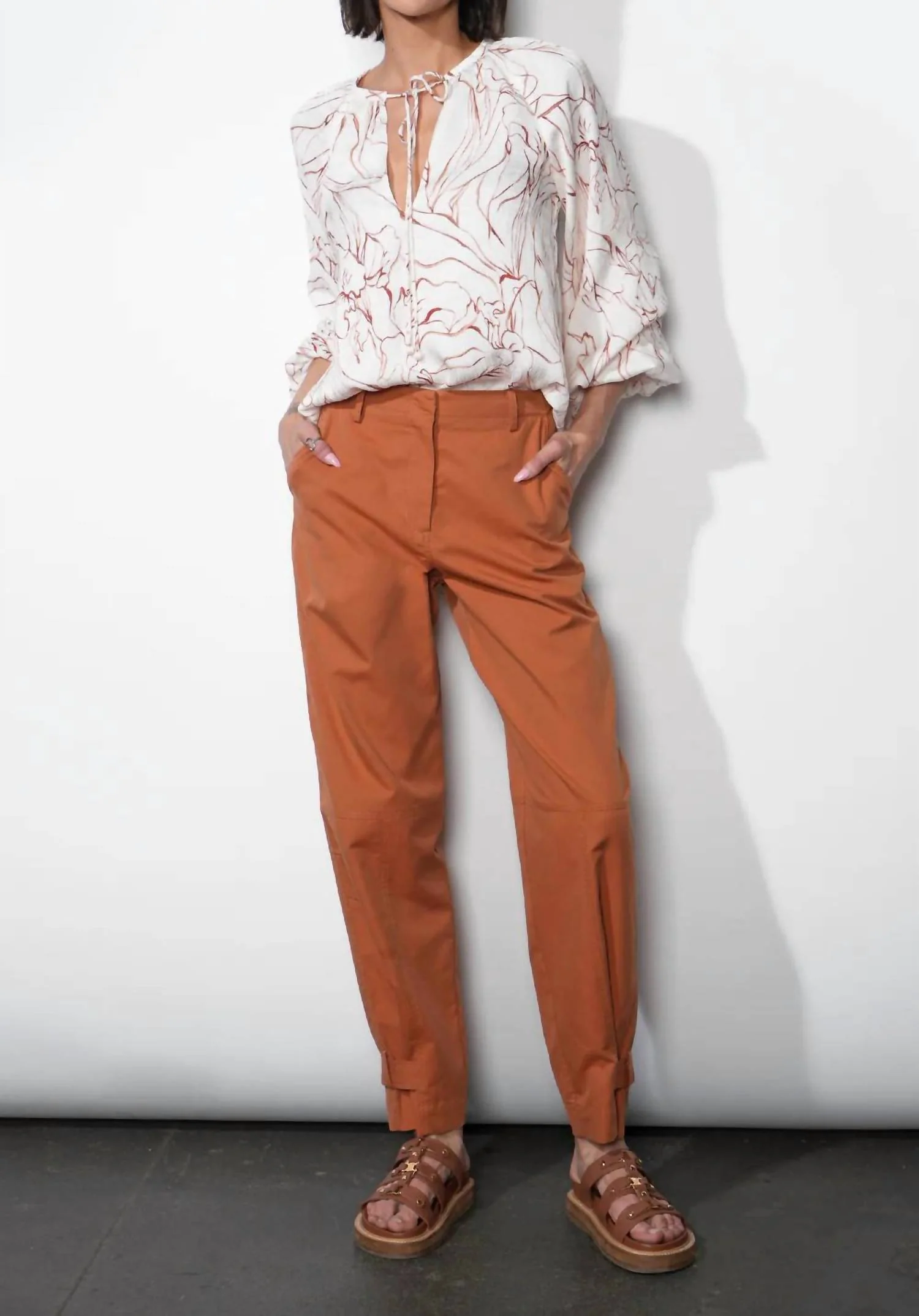 Penelope Bubble Sleeve Tie Neck Blouse In Ivory - Image 4