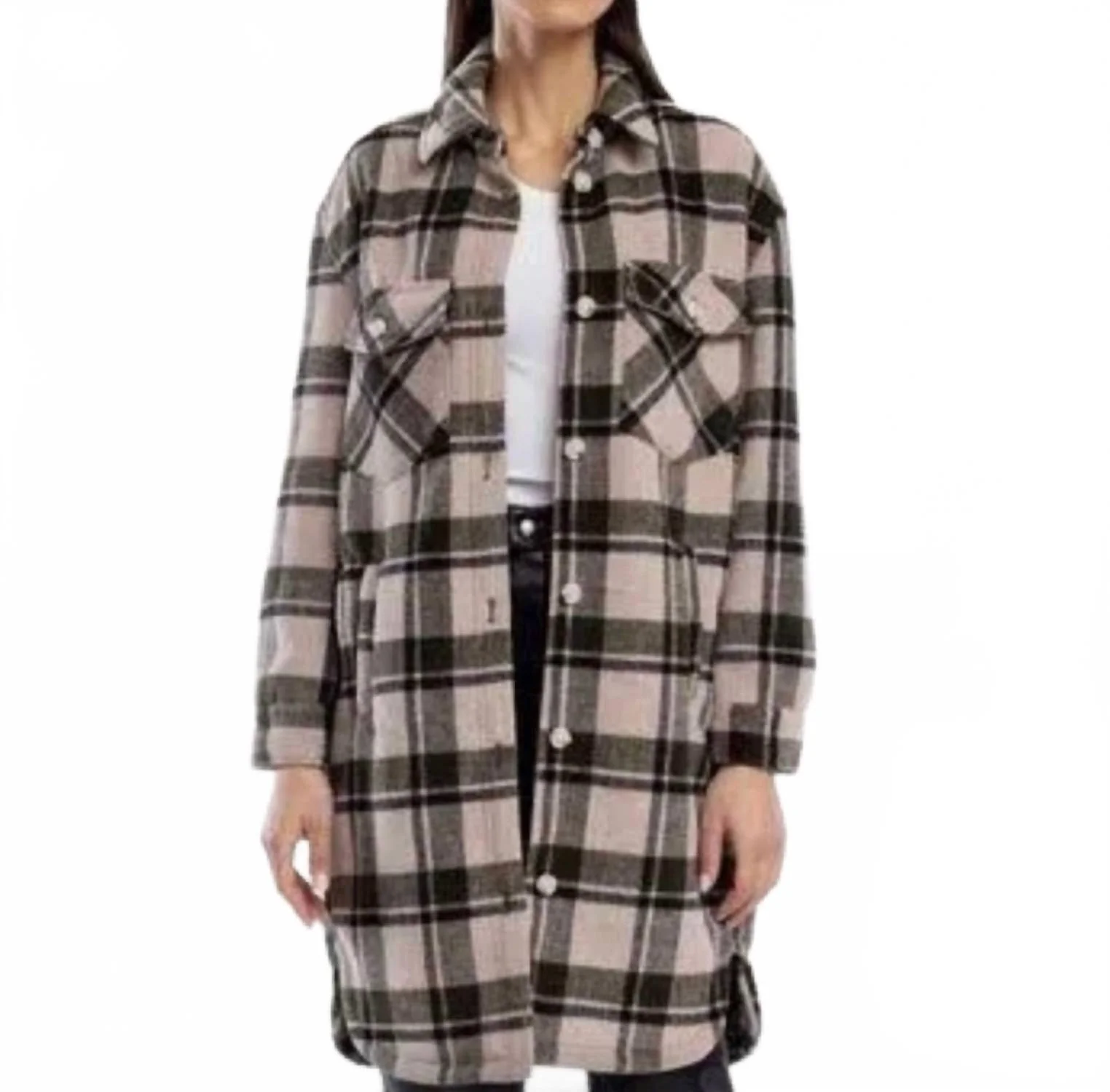 Perfect Timing Plaid Wool Blend Long Shacket Jacket In Multi