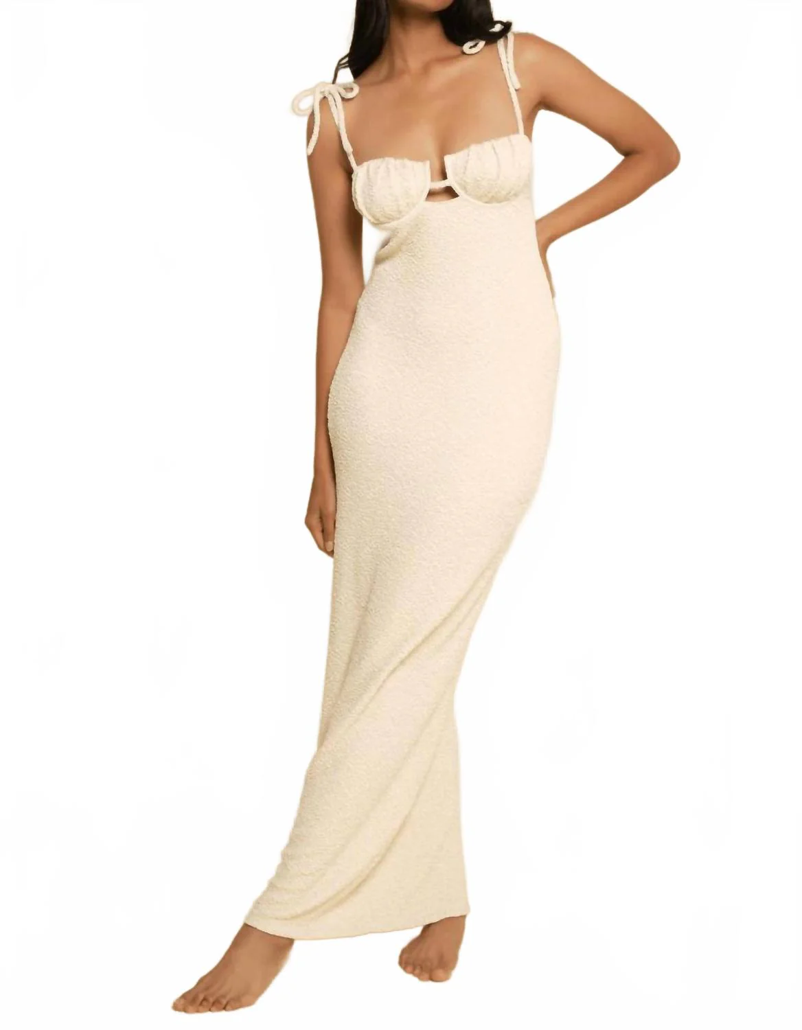 Petal Long Slip Dress In Oat Texture