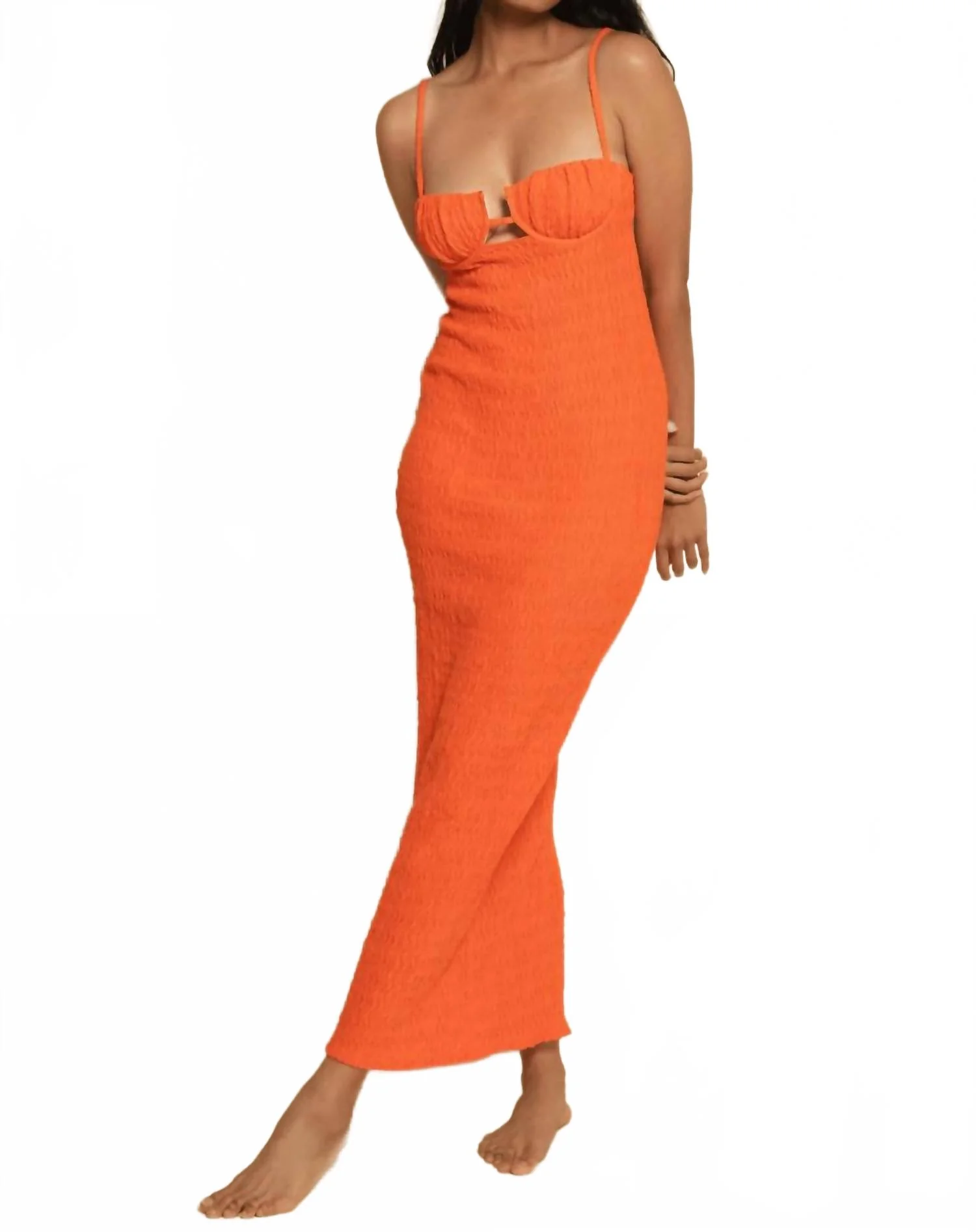 Petal Long Slip Dress In Tangerine - Image 5