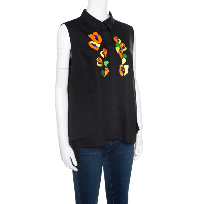 Peter Pilotto Black Embroidered Embellished Cotton Sleeveless Blouse - Image 2