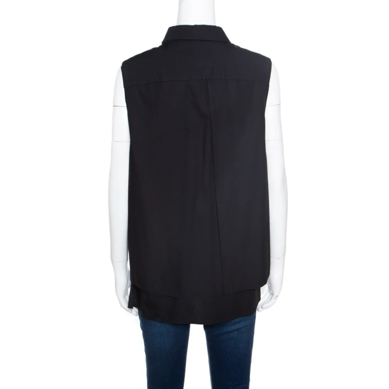 Peter Pilotto Black Embroidered Embellished Cotton Sleeveless Blouse - Image 3