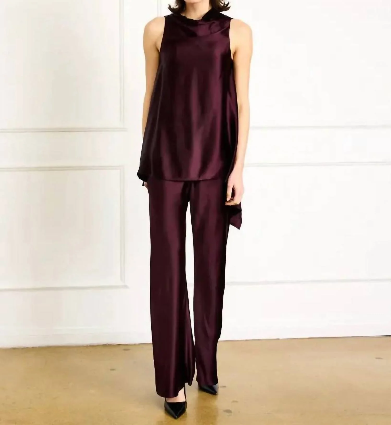 Petrea Wide Leg Pants In Aubergine
