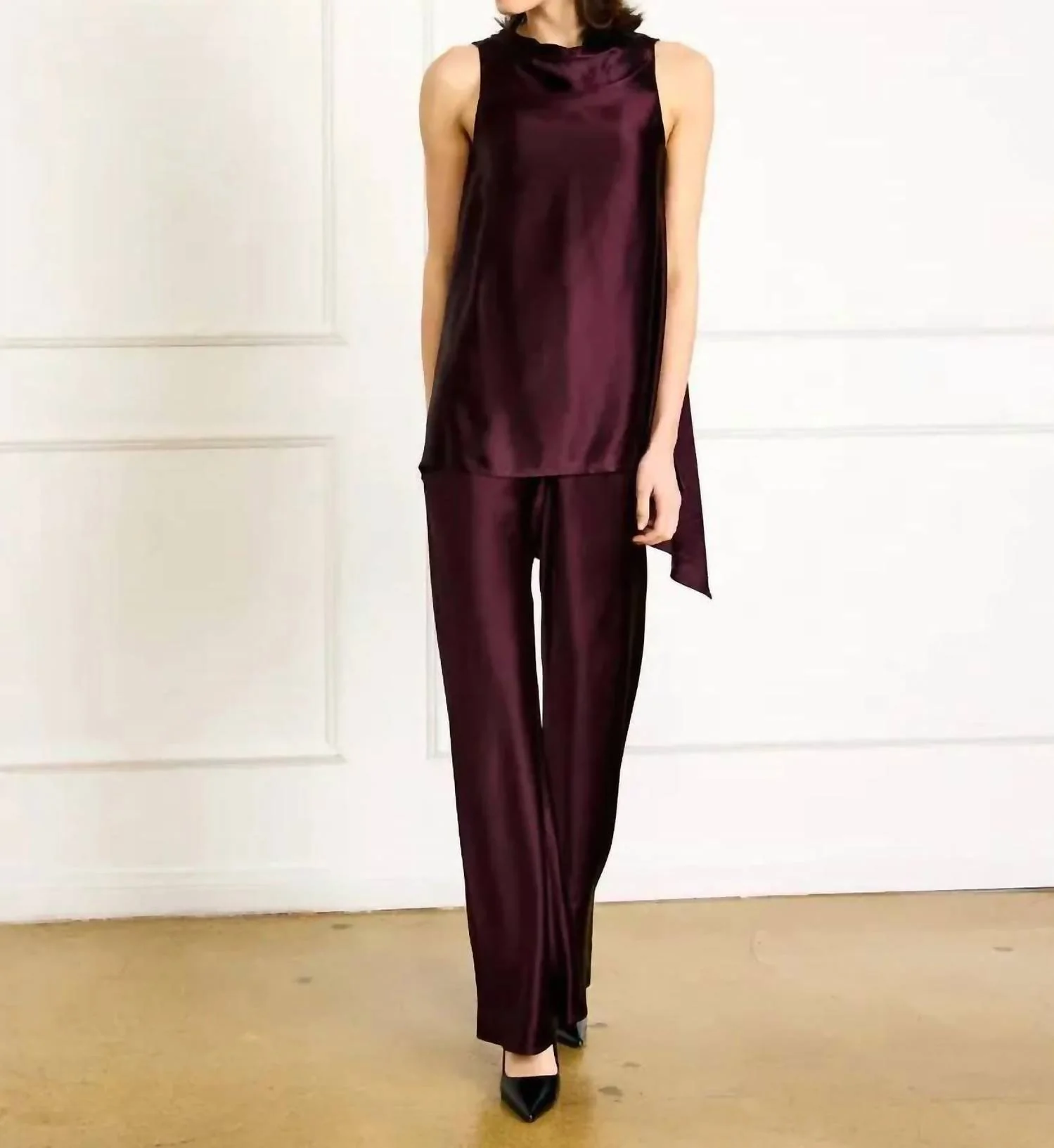 Petrea Wide Leg Pants In Aubergine - Image 2