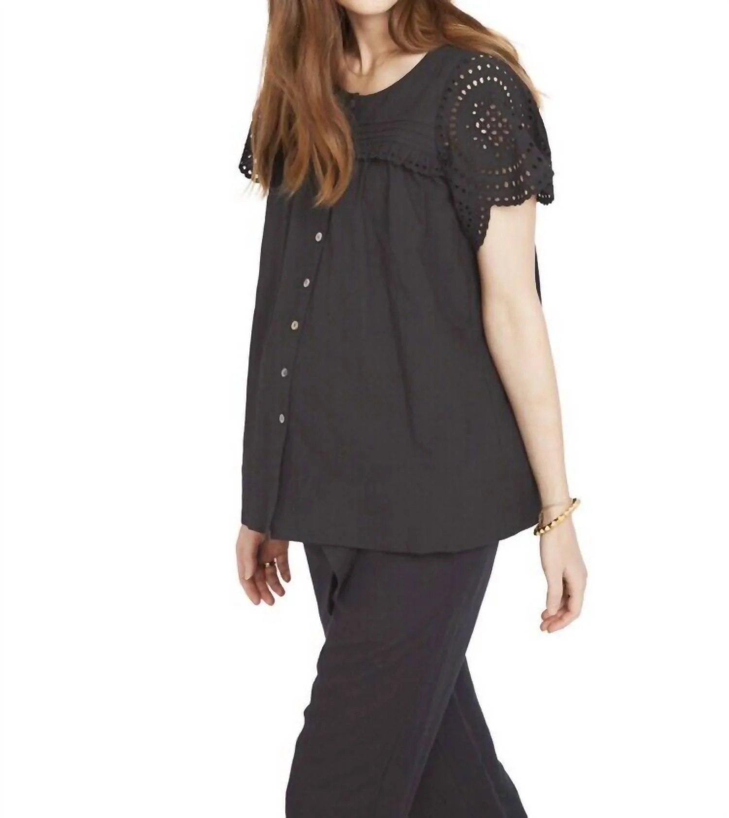 Pilar Short Sleeve Top In Black - Image 2