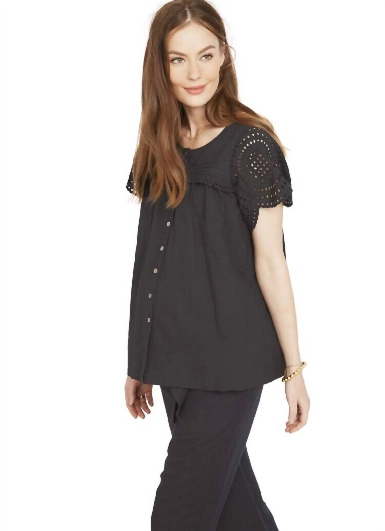 Pilar Short Sleeve Top In Black - Image 3