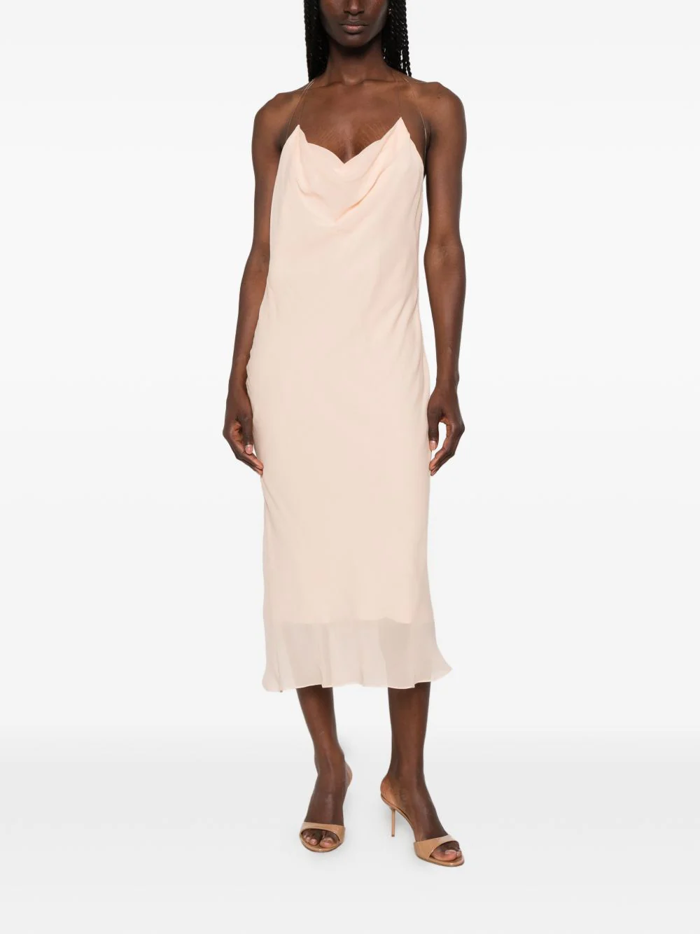 Pink Backless Cowl Neck Layered Dress - Image 2