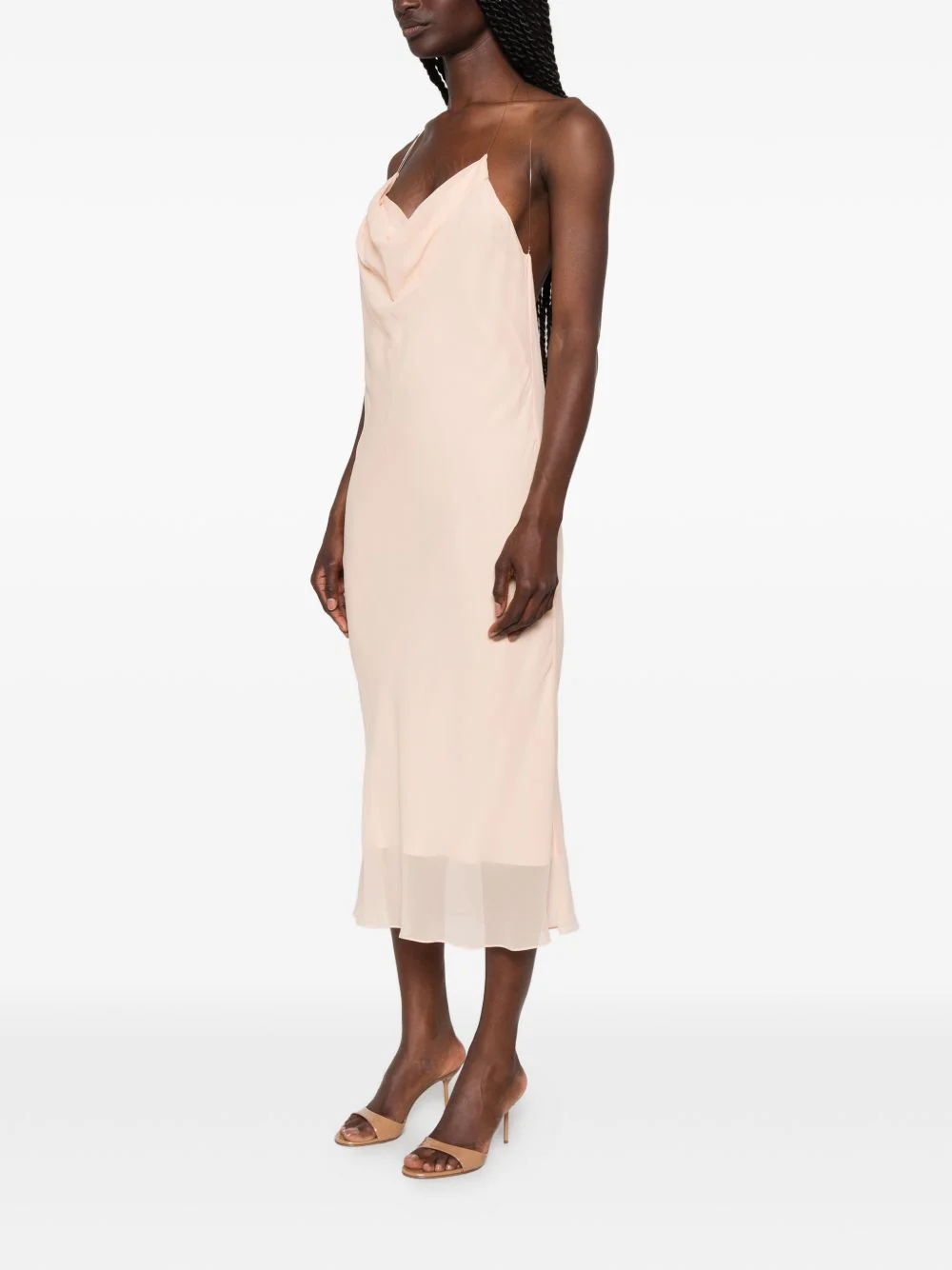 Pink Backless Cowl Neck Layered Dress - Image 3