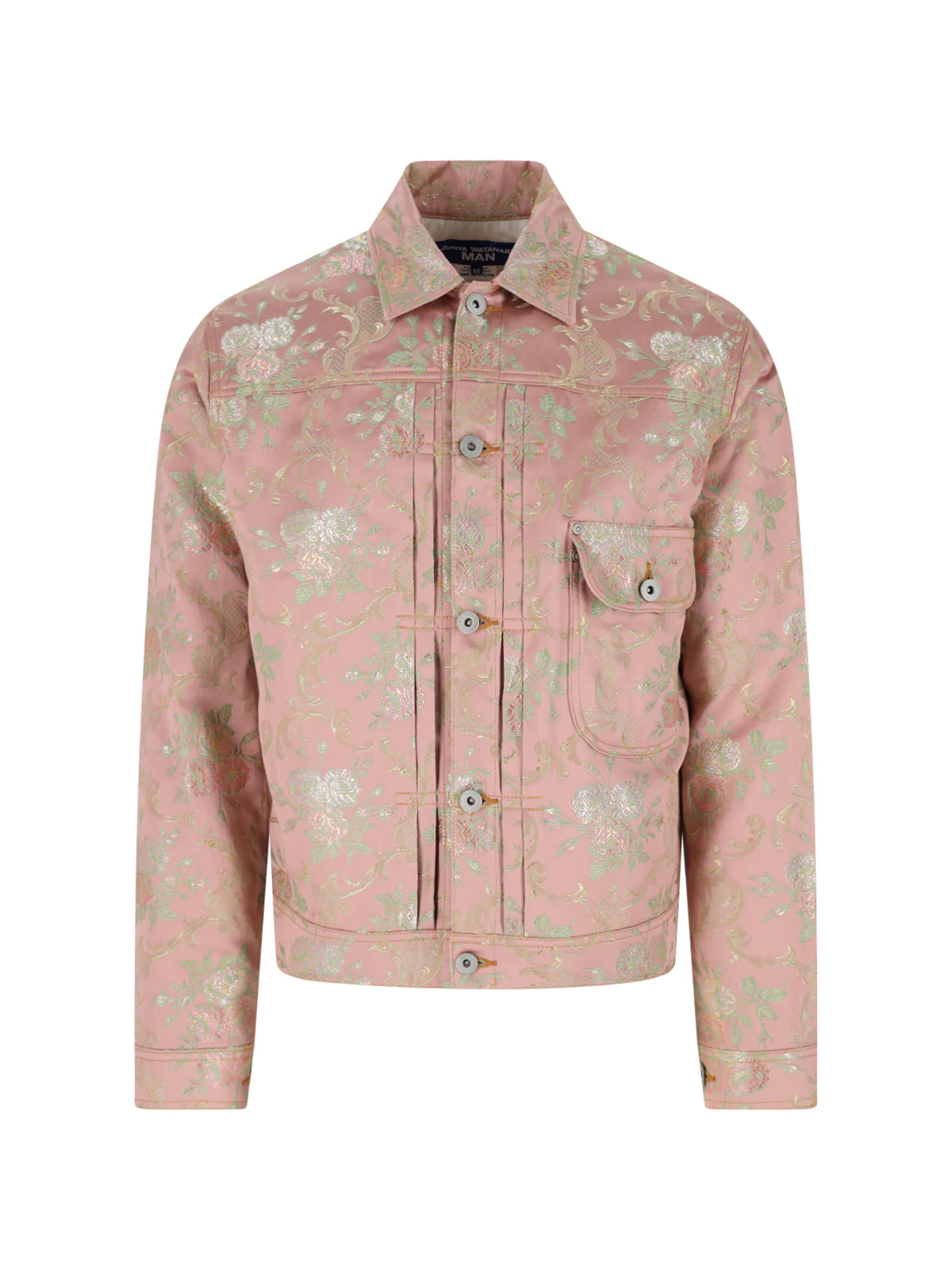 Pink Floral Jacquard Damask Cropped Jacket