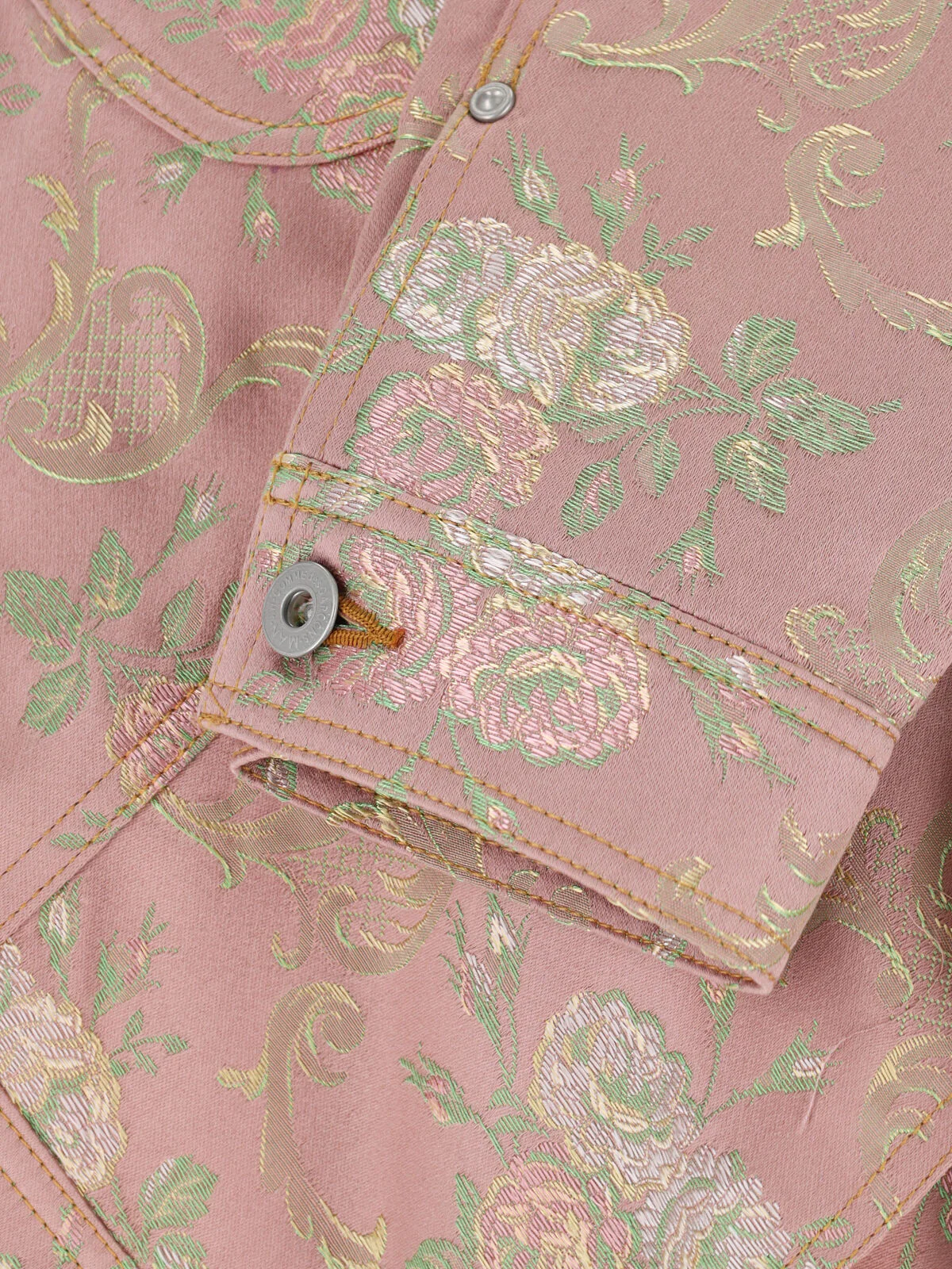 Pink Floral Jacquard Damask Cropped Jacket - Image 5