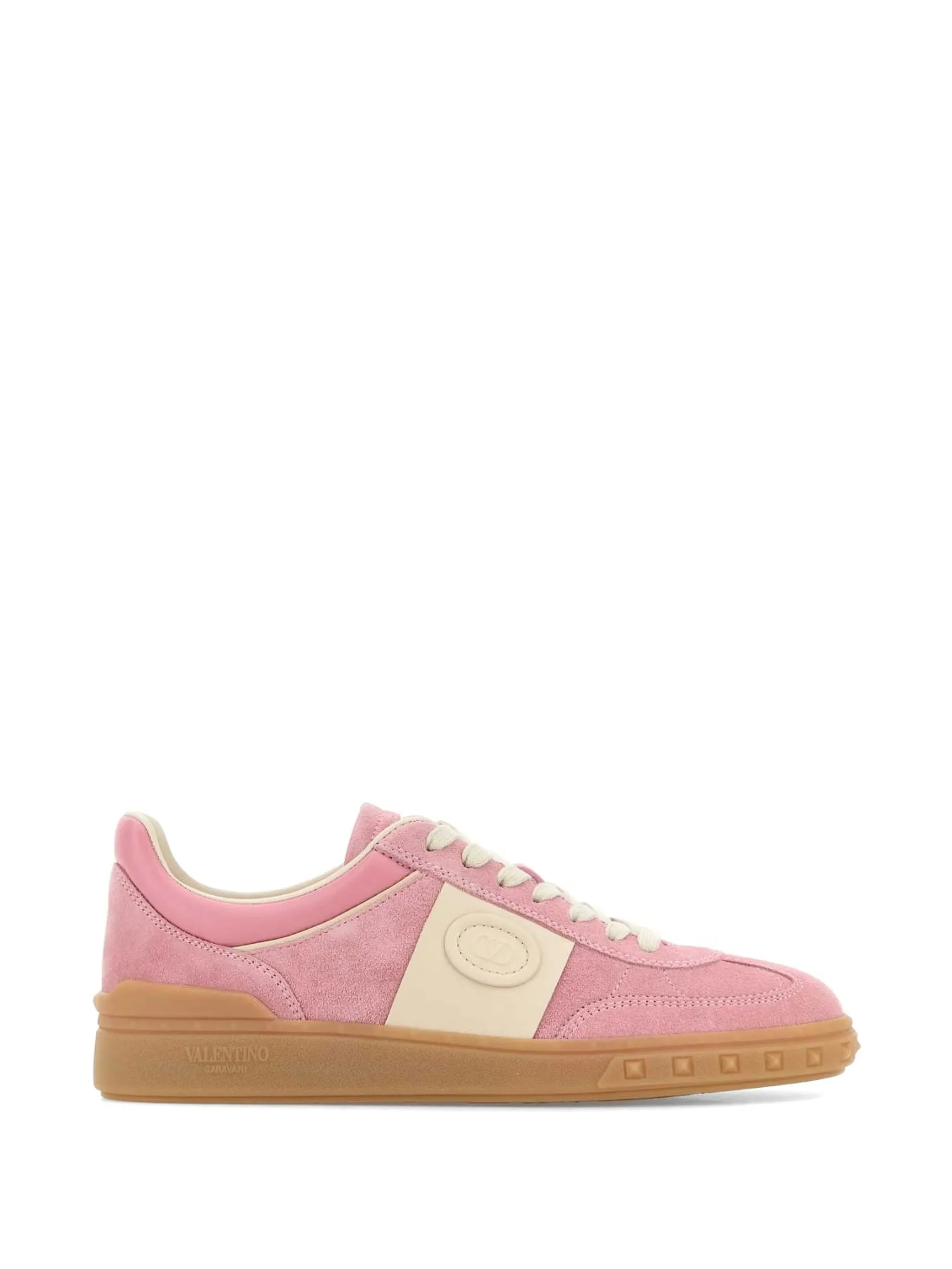 Pink Low-Top Suede Embossed Sneakers