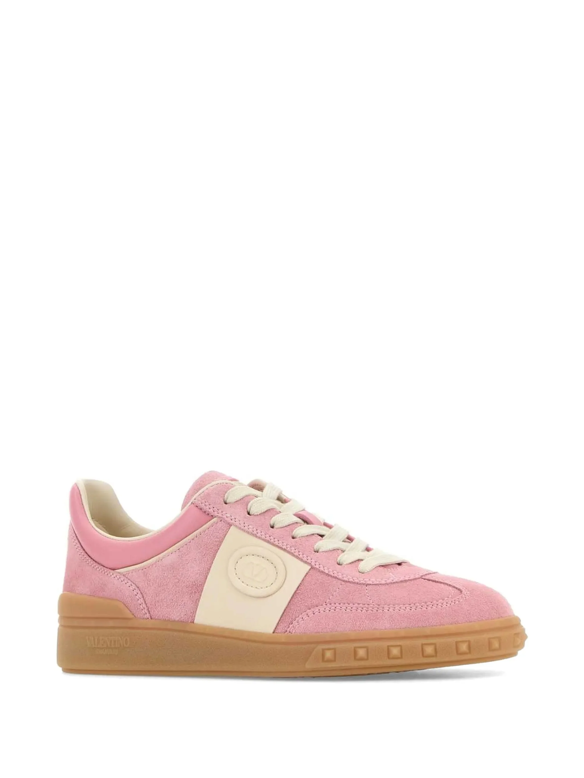 Pink Low-Top Suede Embossed Sneakers - Image 2