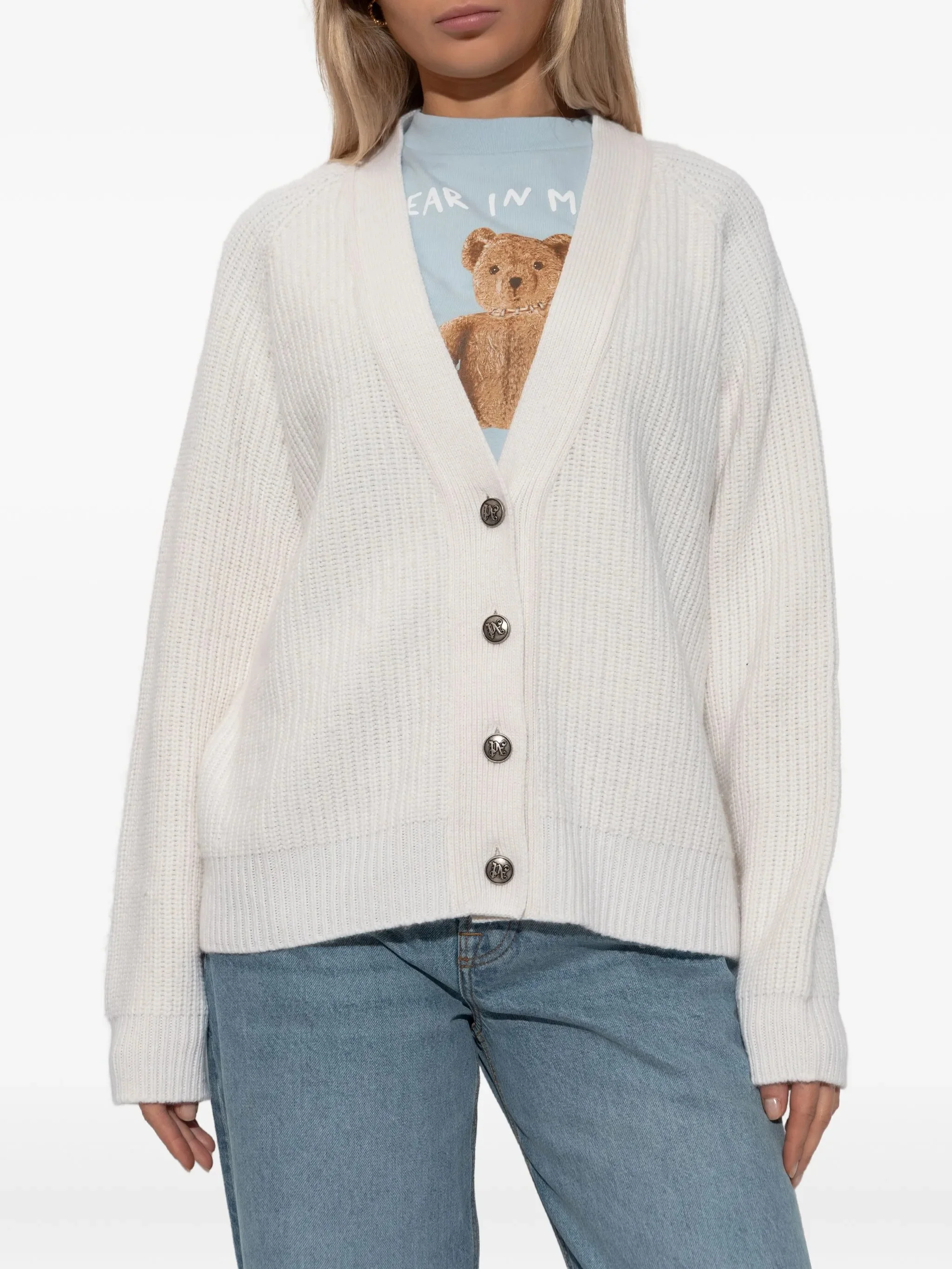 Pink Ribbed Knit Viscose Blend Cardigan - Image 3