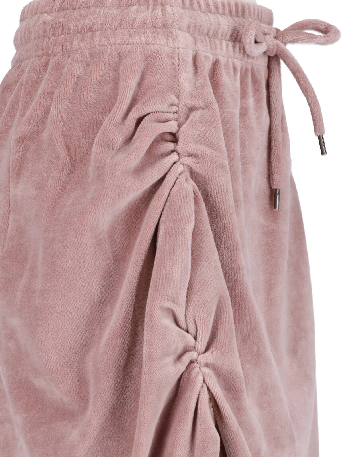 Pink Ruched Drawstring Velvety Skirt - Image 4