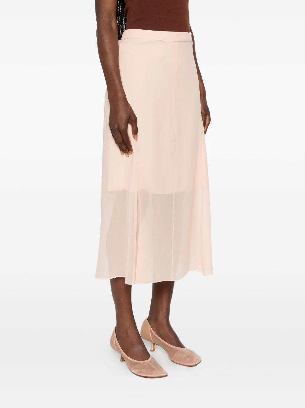 Pink Sheer Panelling Flared Midi Skirt - Image 3