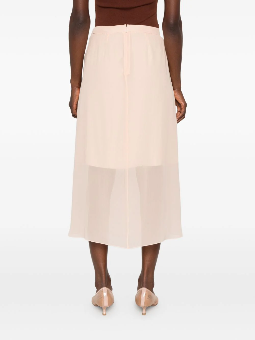 Pink Sheer Panelling Flared Midi Skirt - Image 4