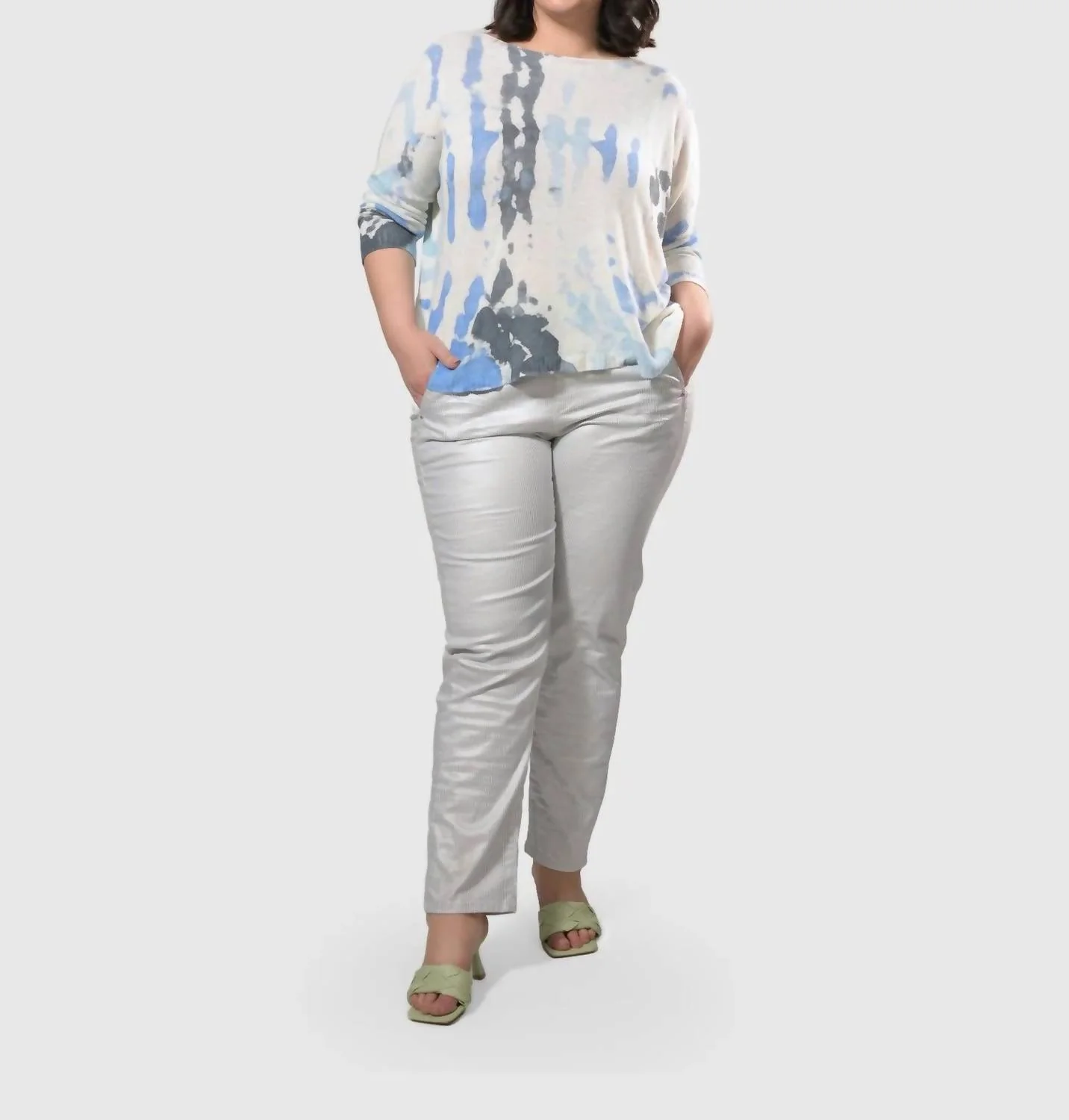 Pinstripe Iconic Stretch Jeans In Silver/white