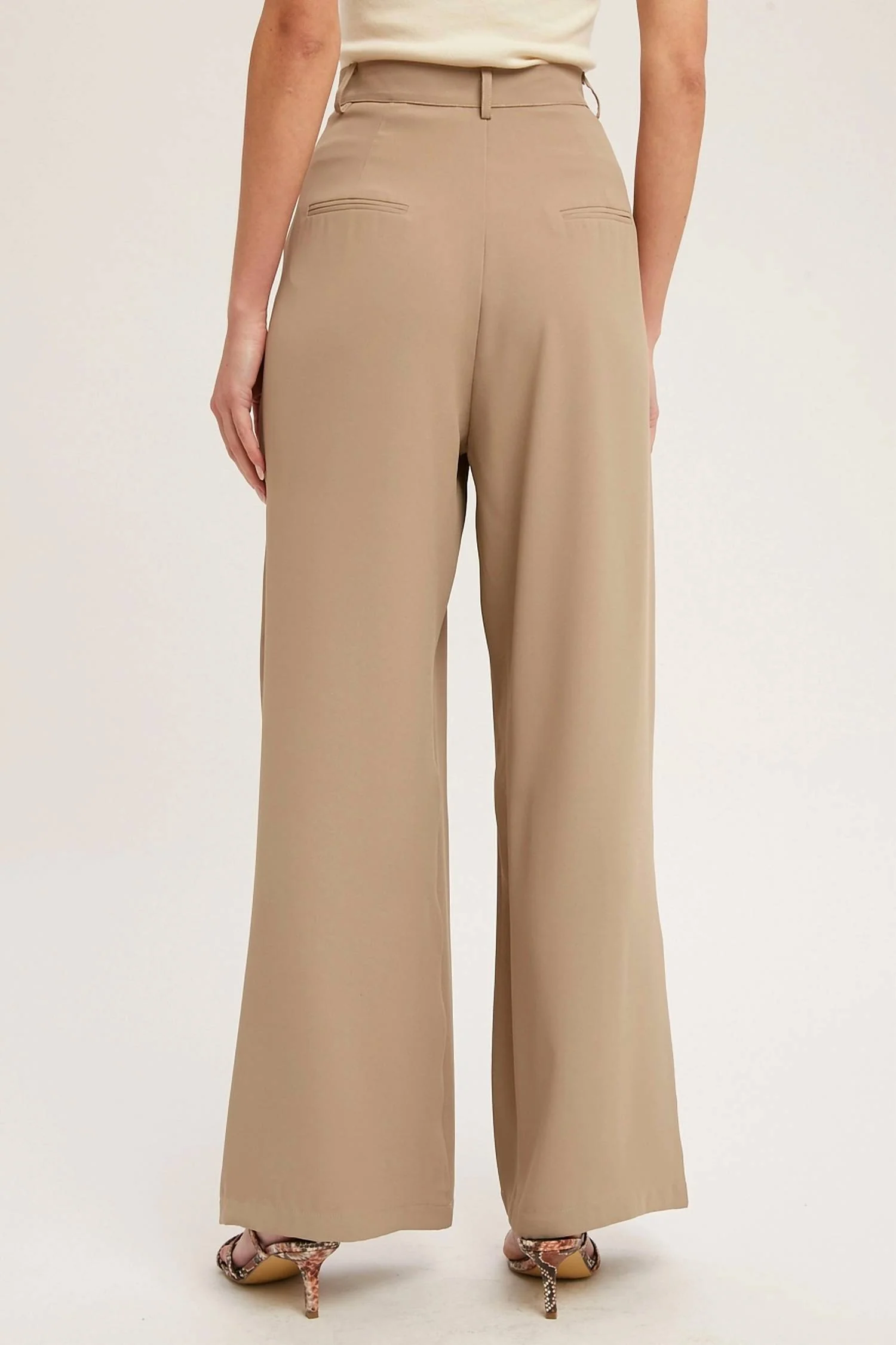 Pintuck Wide Leg Pants In Mushroom - Image 4