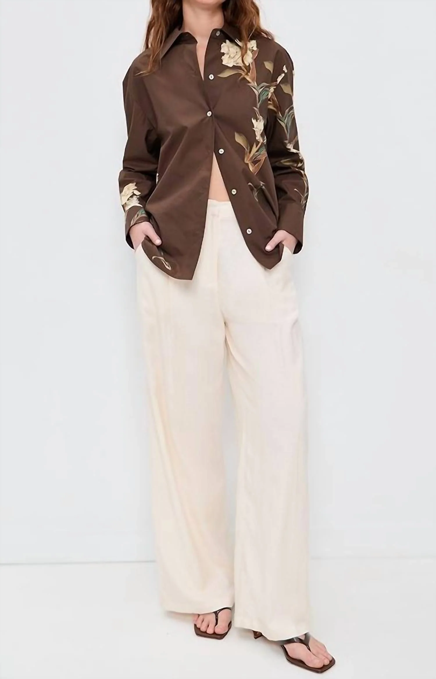 Placed Cream Iris Button Down Shirt In Dark Bark