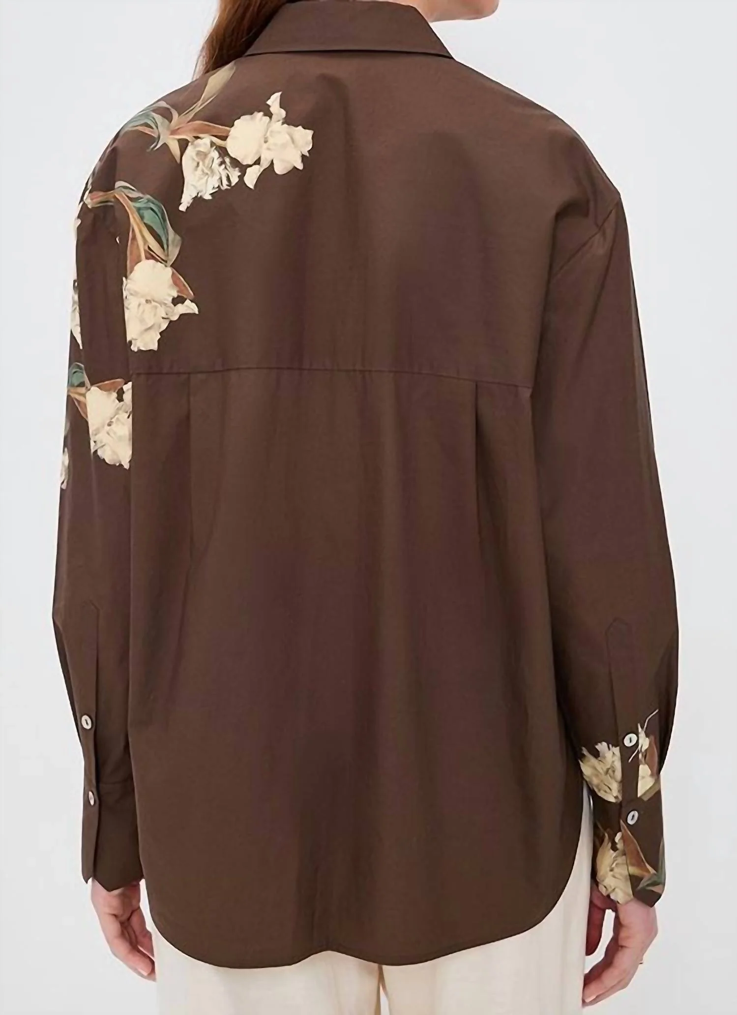 Placed Cream Iris Button Down Shirt In Dark Bark - Image 3