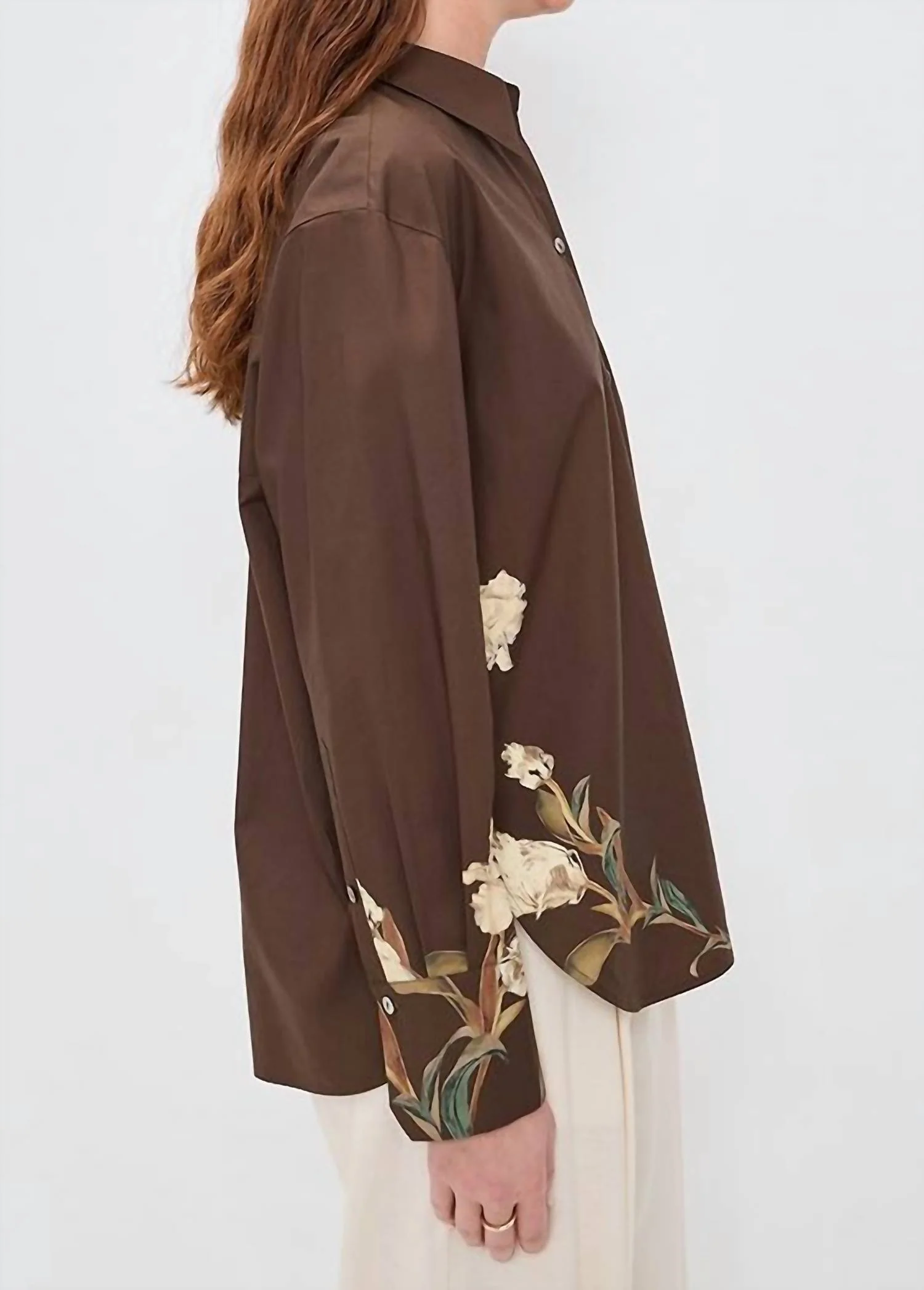 Placed Cream Iris Button Down Shirt In Dark Bark - Image 4