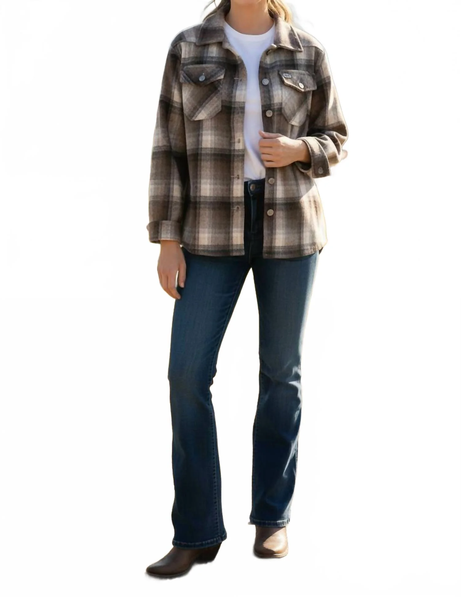 Plaid Bolero Length Jacket In Beige Neutral