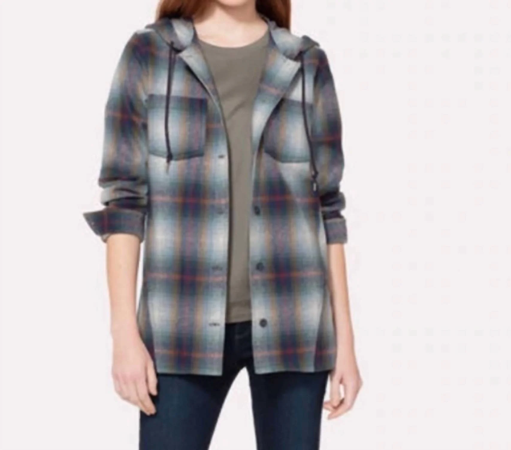 Plaid Wool Hoodie In Green Plum