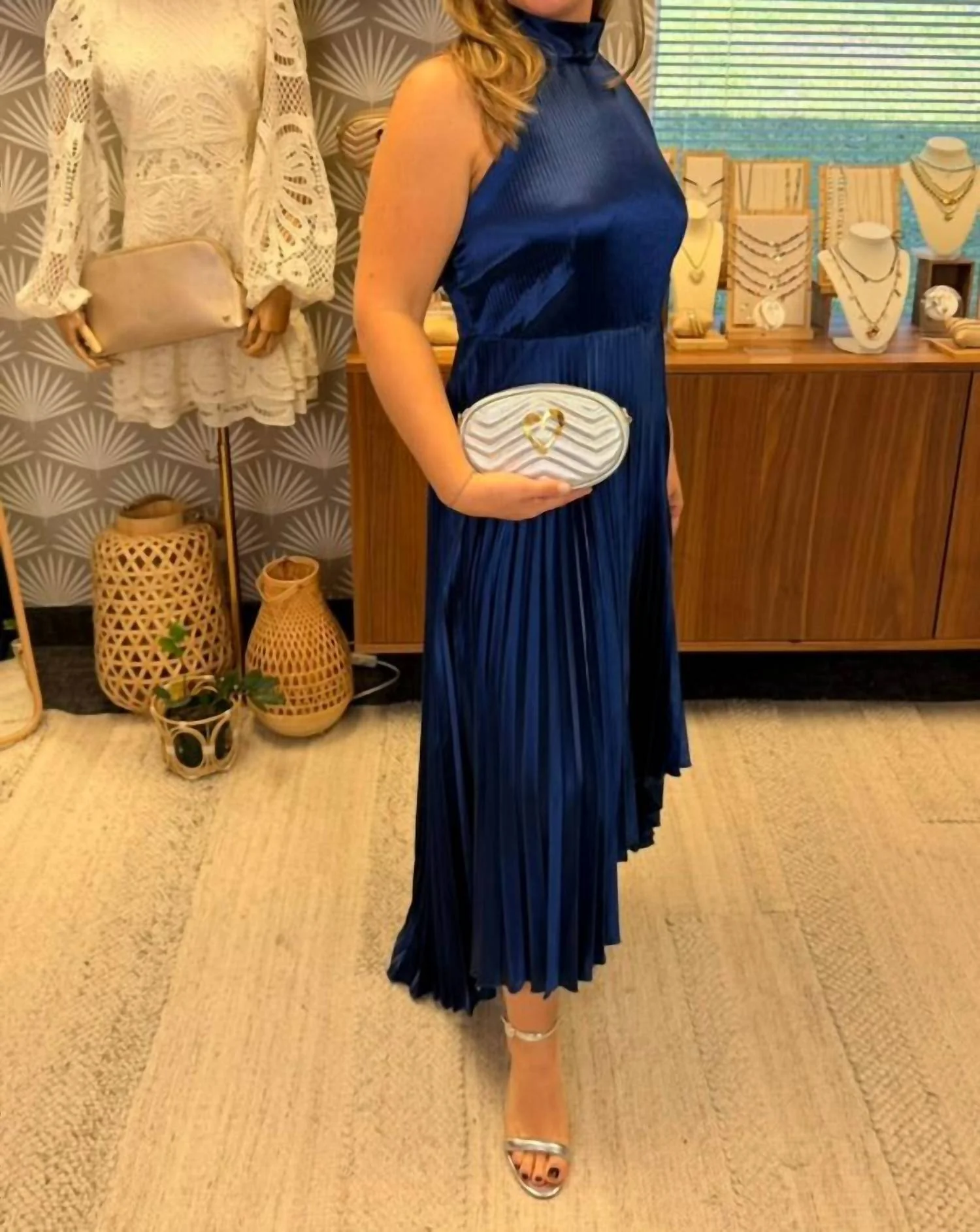 Pleated Dress In Blue - Image 3