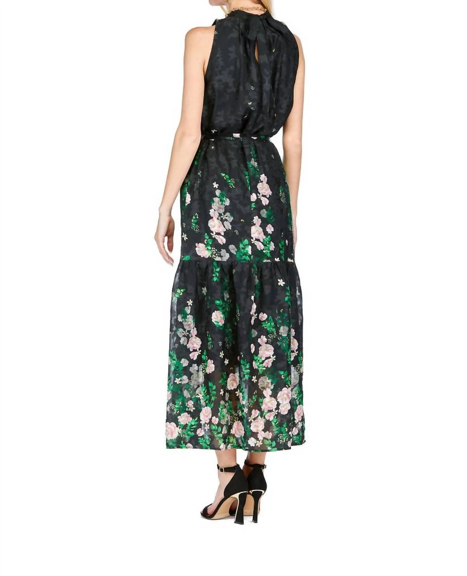 Pleated Neck Maxi Dress In Secret Garden - Image 2