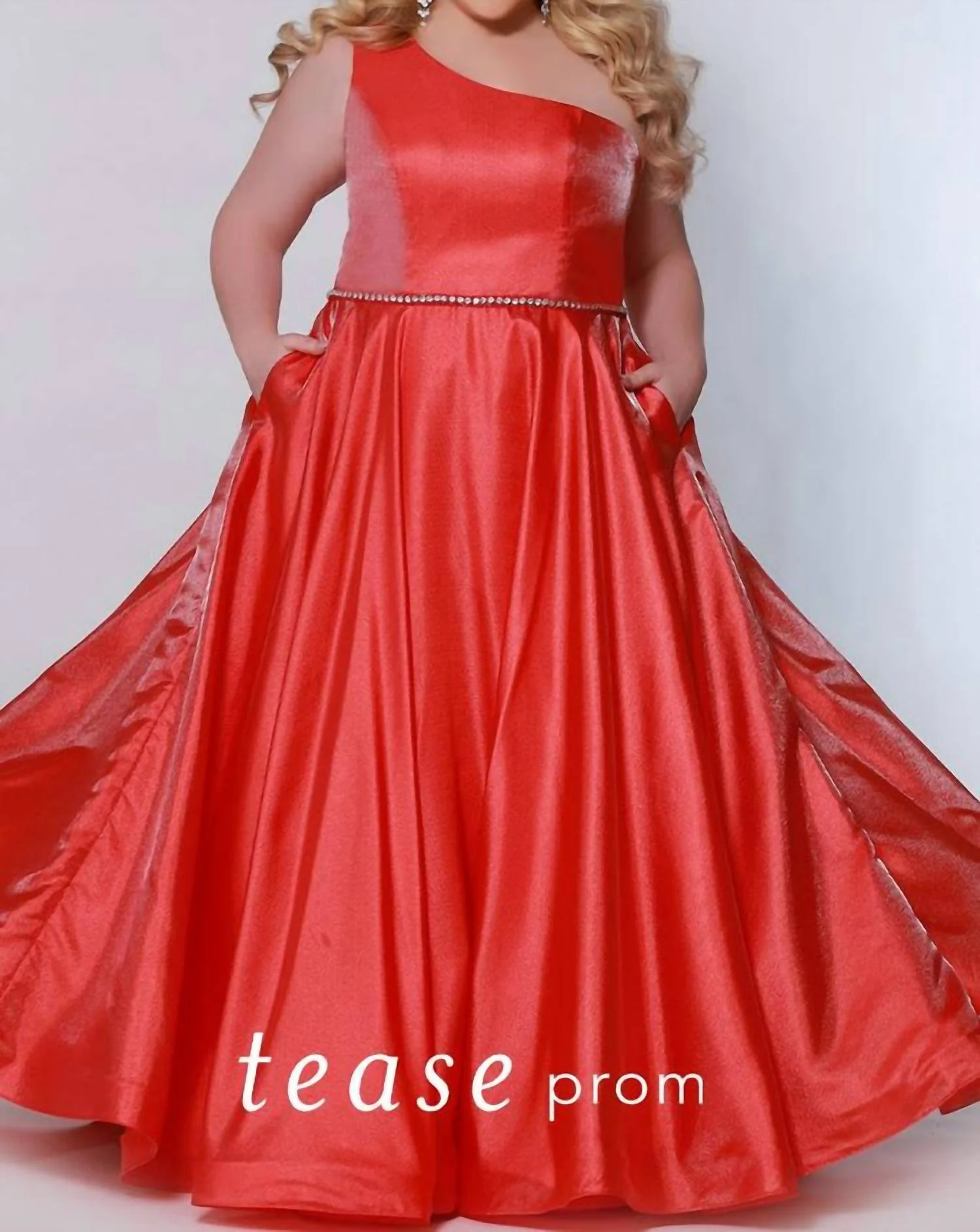 Plus A Line Off Shoulder Gown In Totally Tangerine