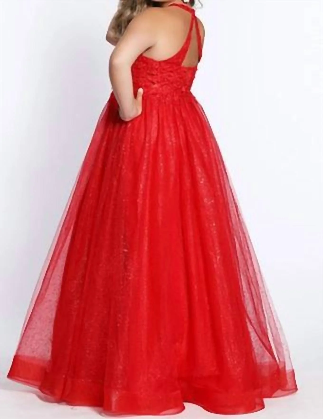 Plus Halter A Line Gown In Ruby - Image 2