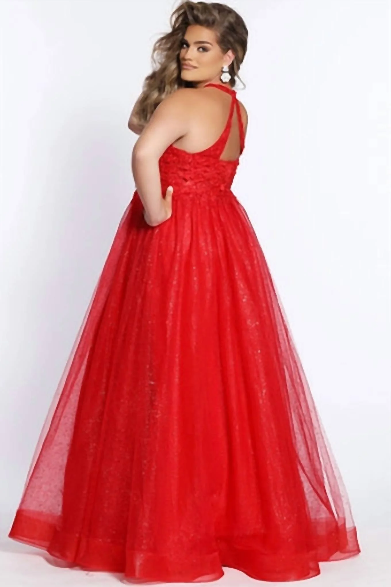 Plus Halter A Line Gown In Ruby - Image 3