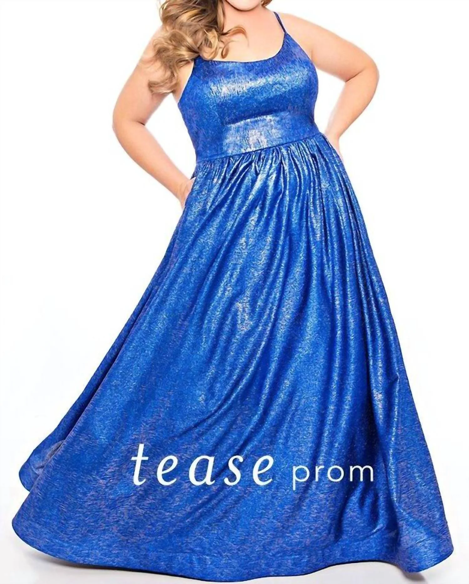 Plus Scoop Floor Length Gown In Sapphire