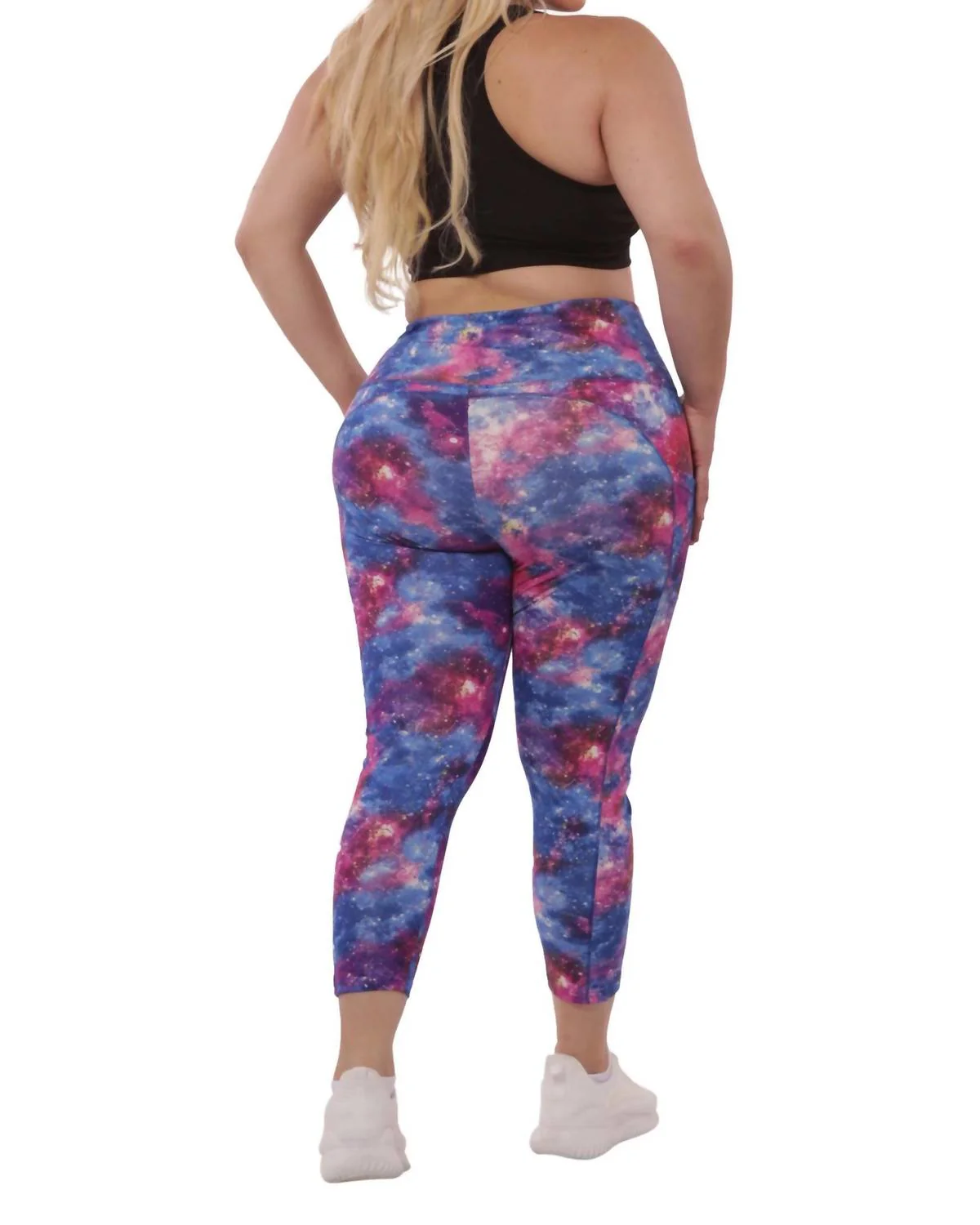 Plus Size High Waist Tummy Control Sports Leggings With Side Pockets In Multi - Image 3