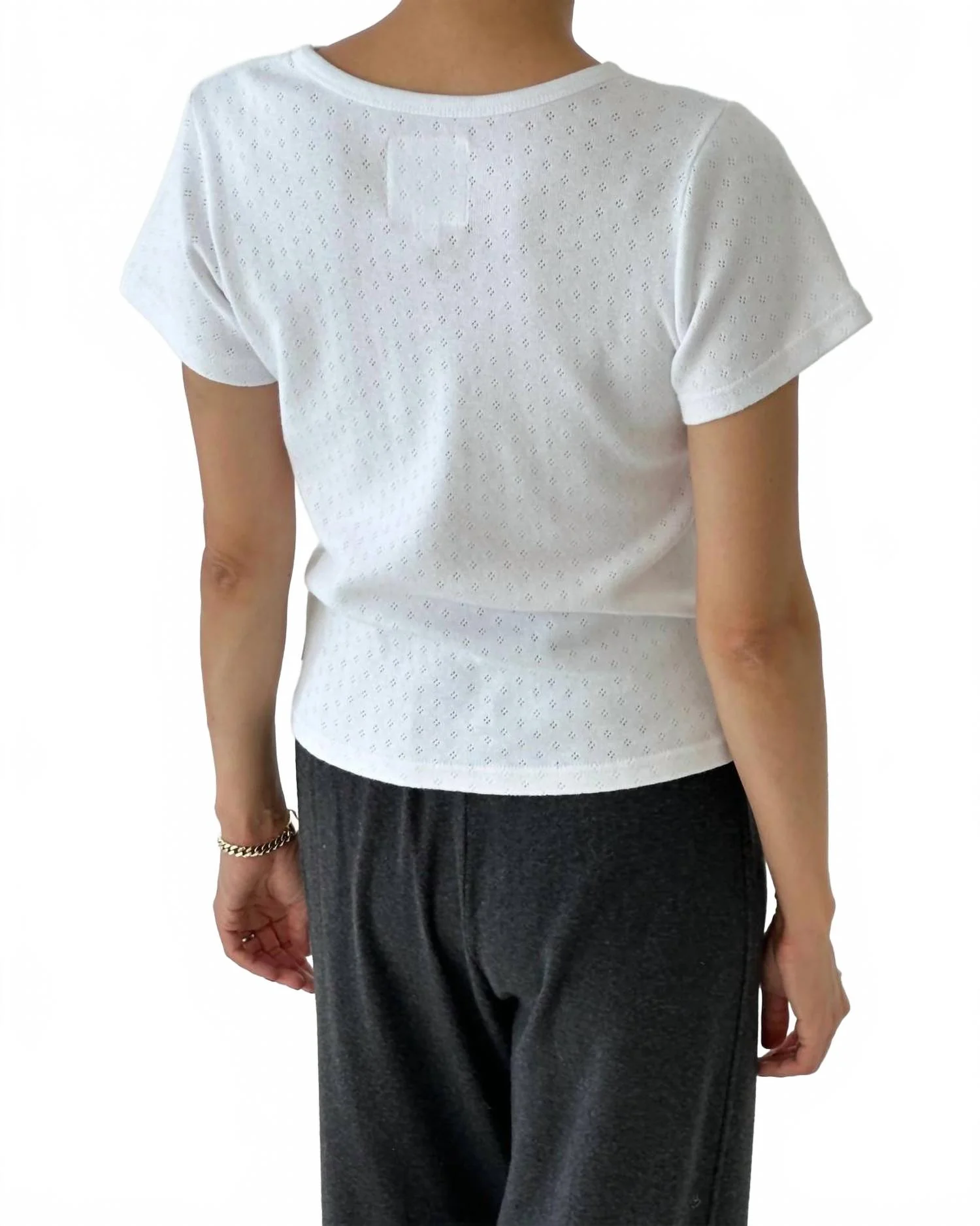 Pointelle Babe Tee In Icy Grey - Image 2