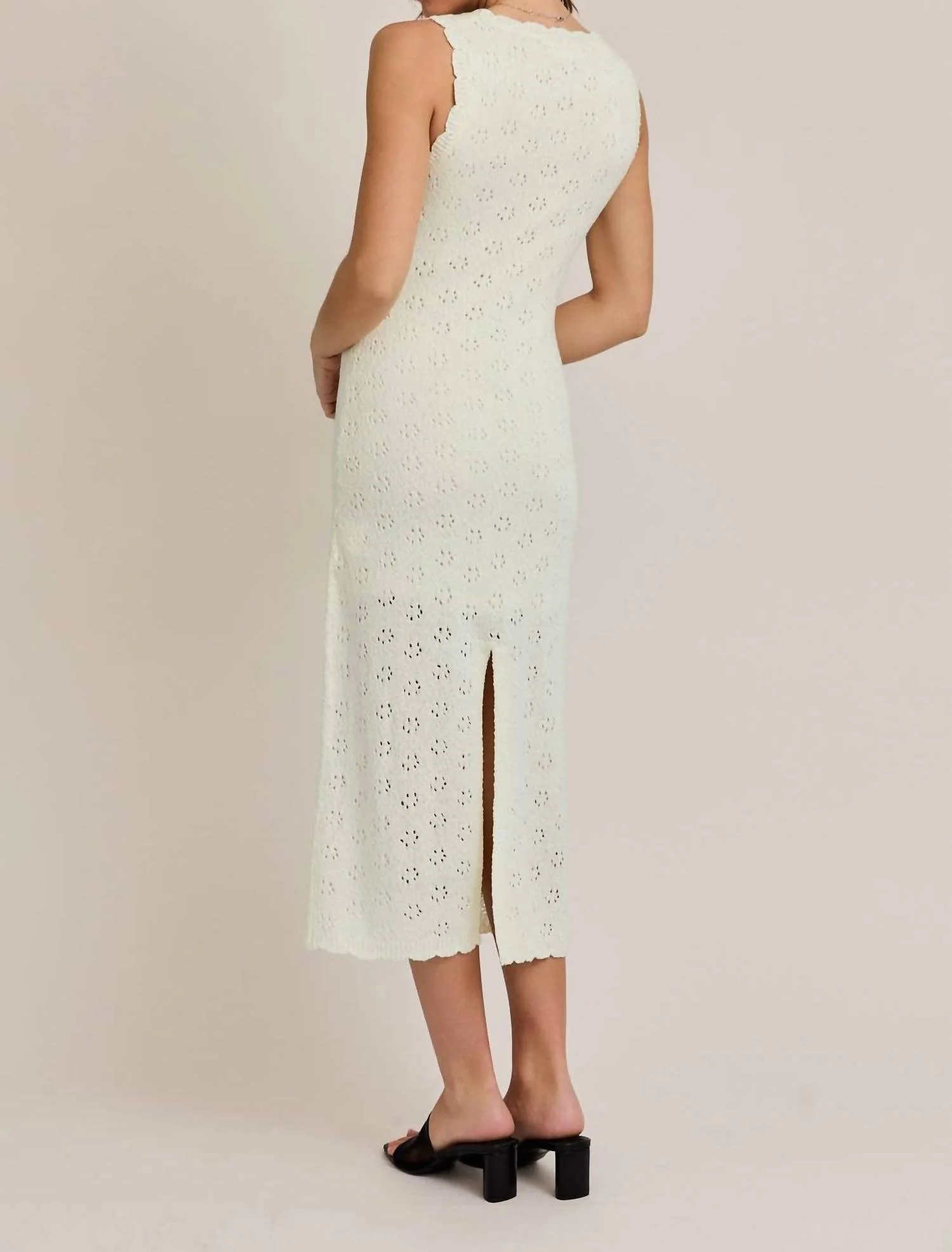 Pointelle Sweater Midi Dress In Cream - Image 4