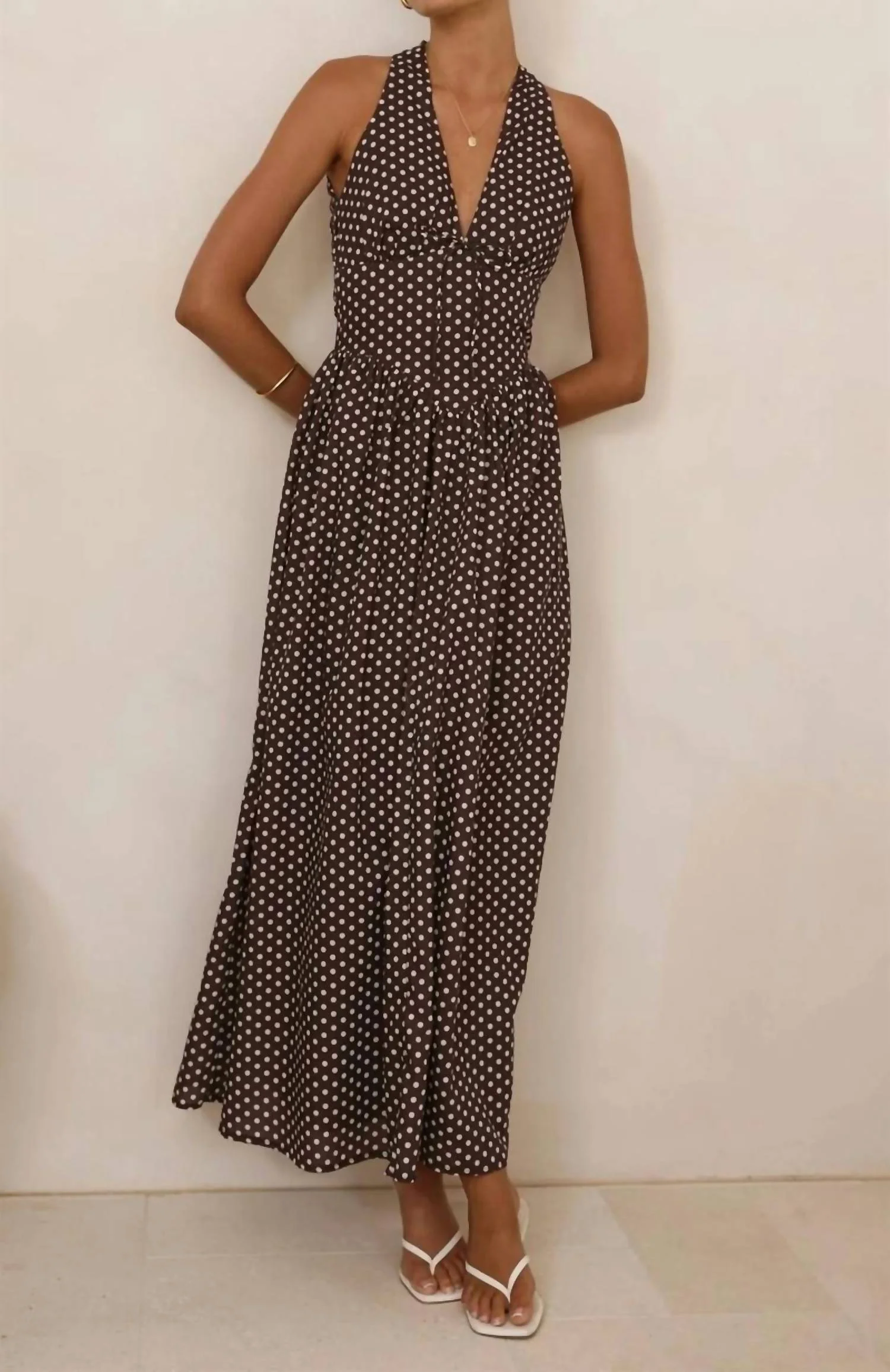 Polka Dot Breezy Dress In Brown